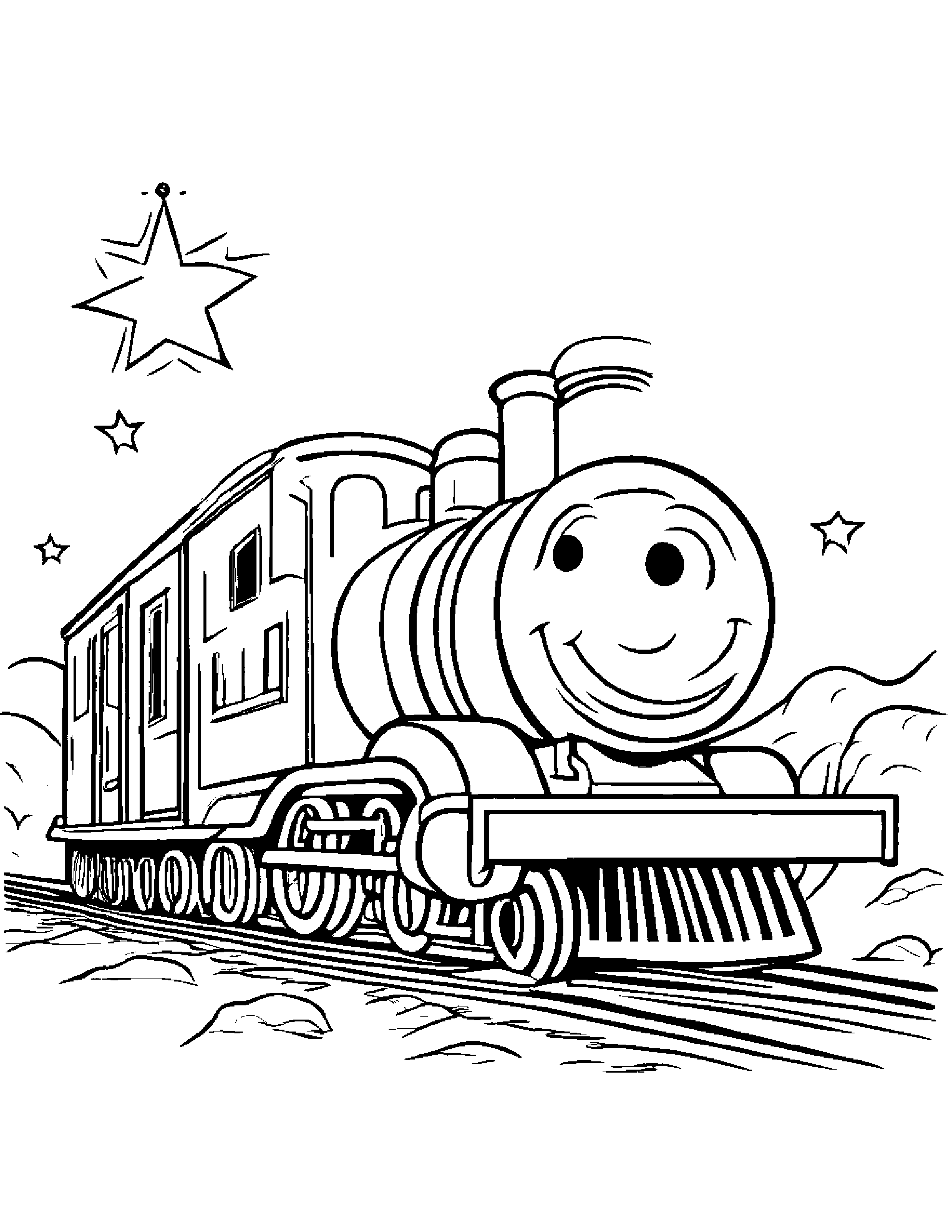 Happy Little Train With A Star #2 Coloring Page (Free Printable PDF)