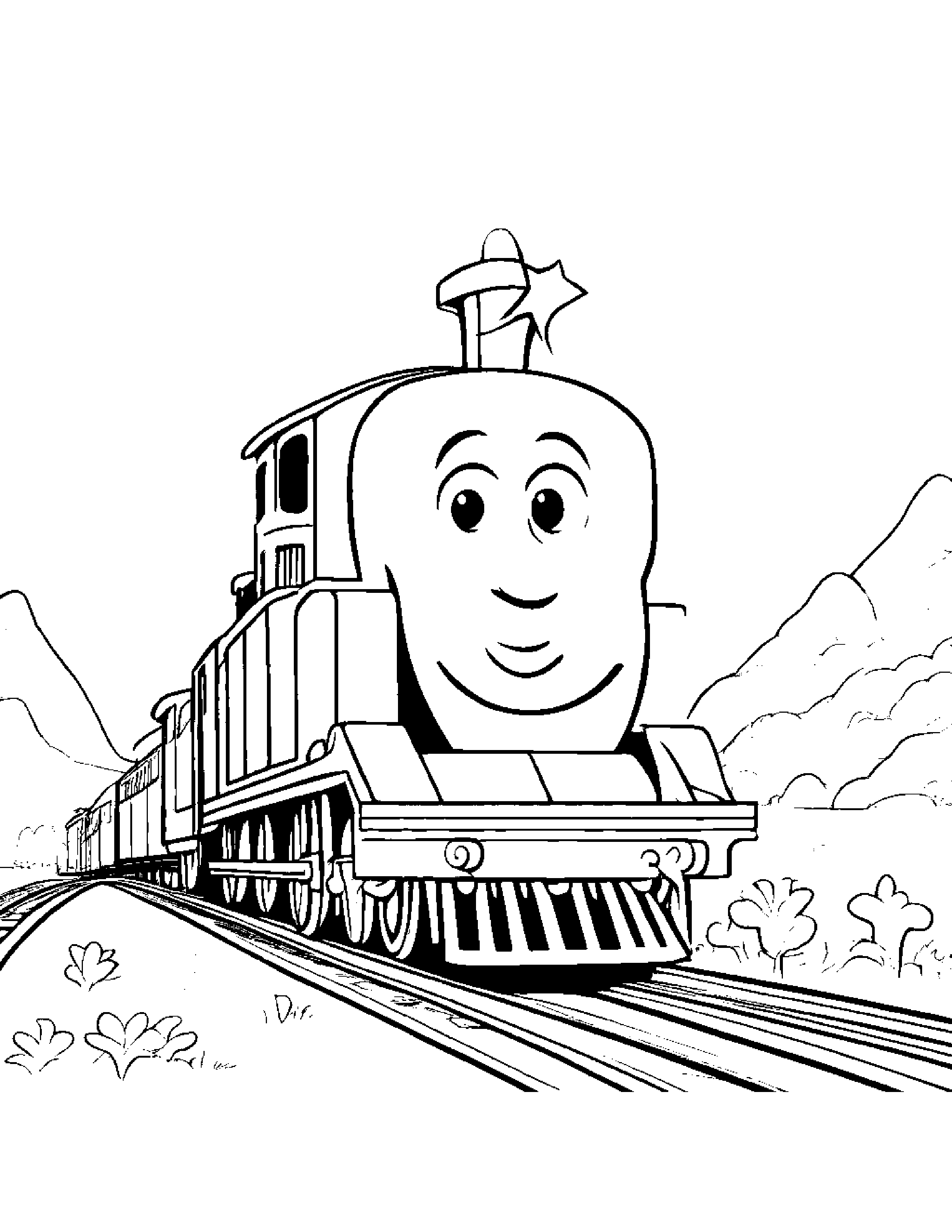 Happy Little Train With A Star Coloring Page (Free Printable PDF)