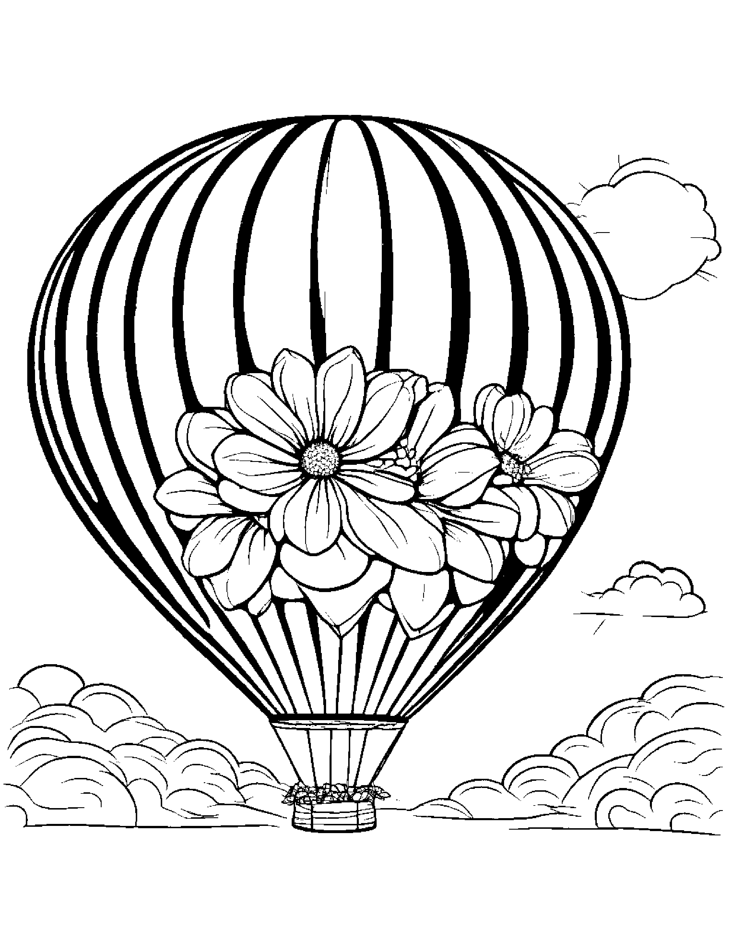 Hot Air Balloon With A Flower #2 Coloring Page (Free Printable PDF)