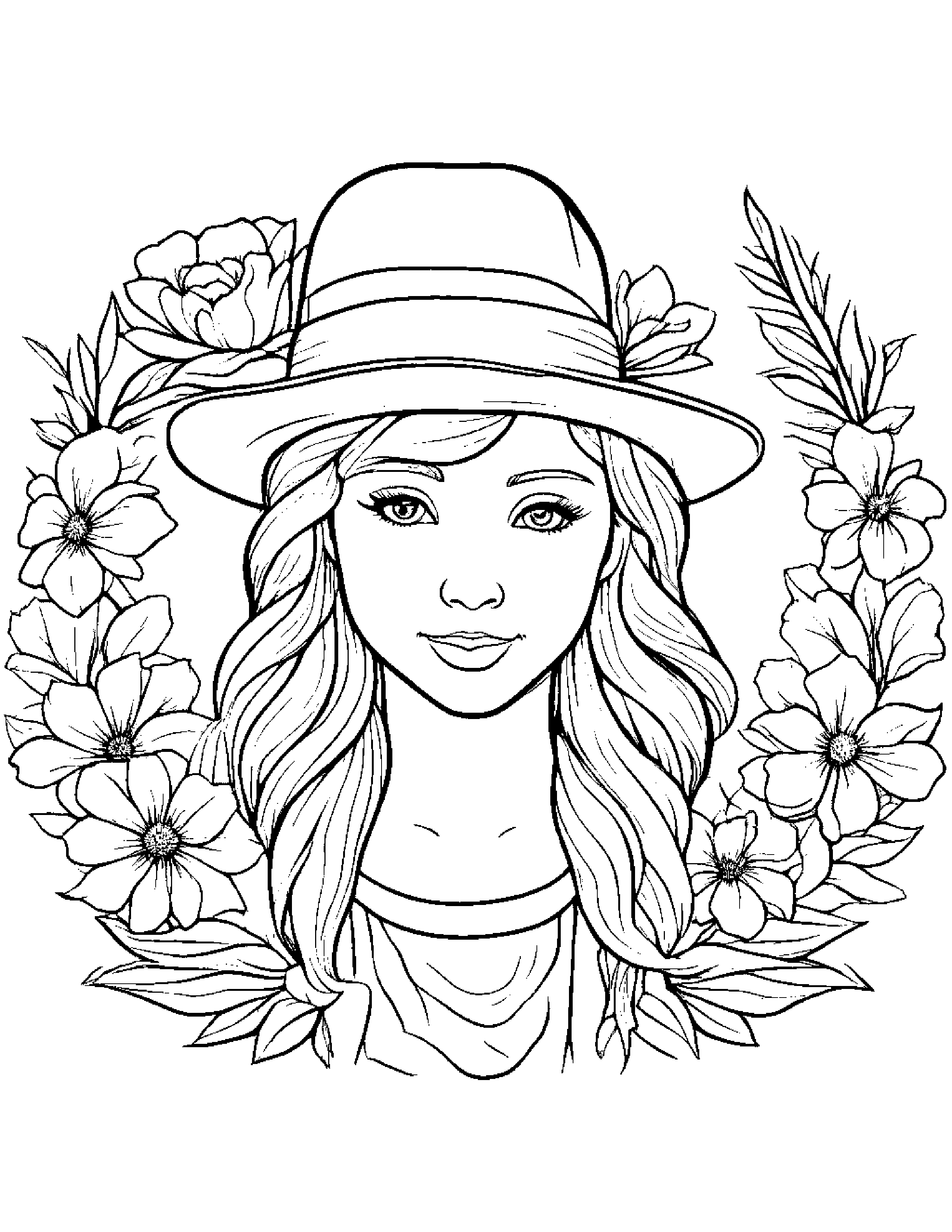Flower Wreath Wearing A Hat #4 Coloring Page (Free Printable PDF)