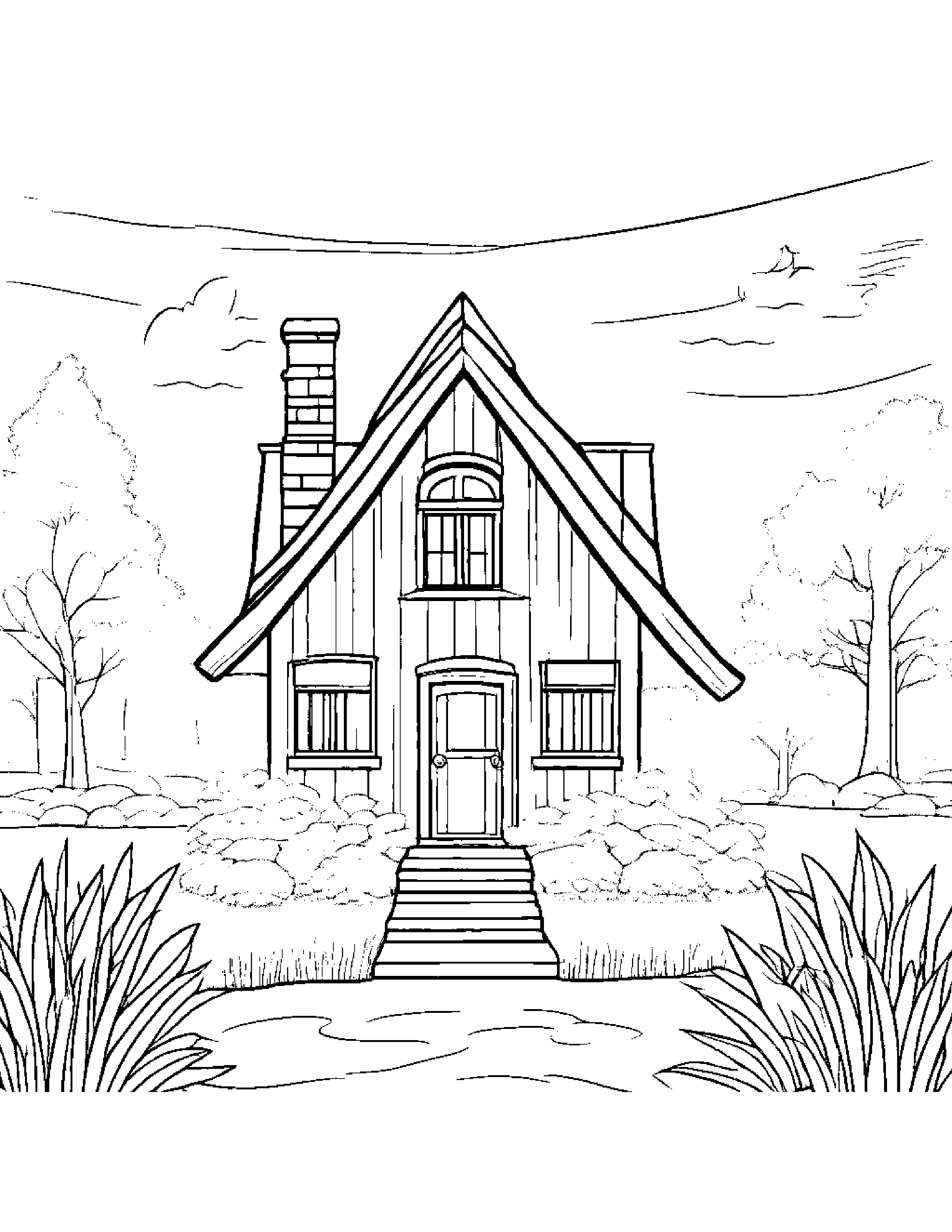Sleepy Cozy Cottage With A Star #2 Coloring Page (Free Printable PDF)