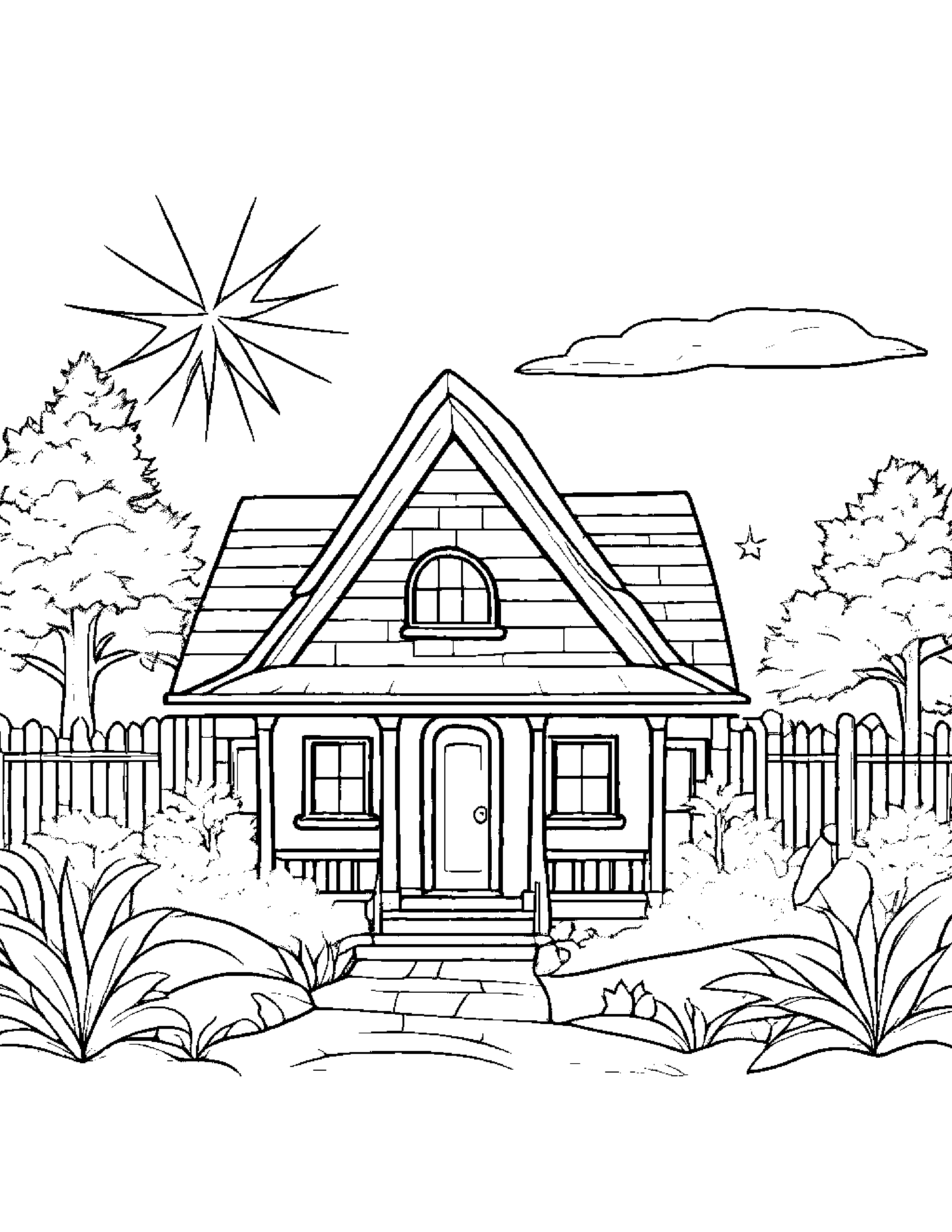 Sleepy Cozy Cottage With A Star #3 Coloring Page (Free Printable PDF)