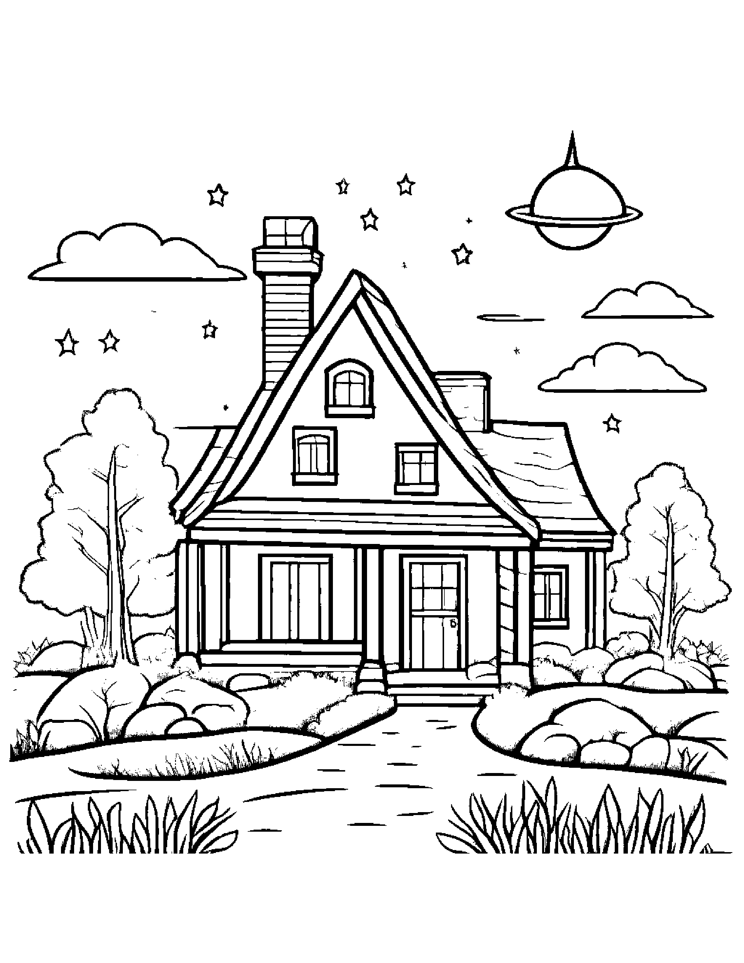 Sleepy Cozy Cottage With A Star #4 Coloring Page (Free Printable PDF)