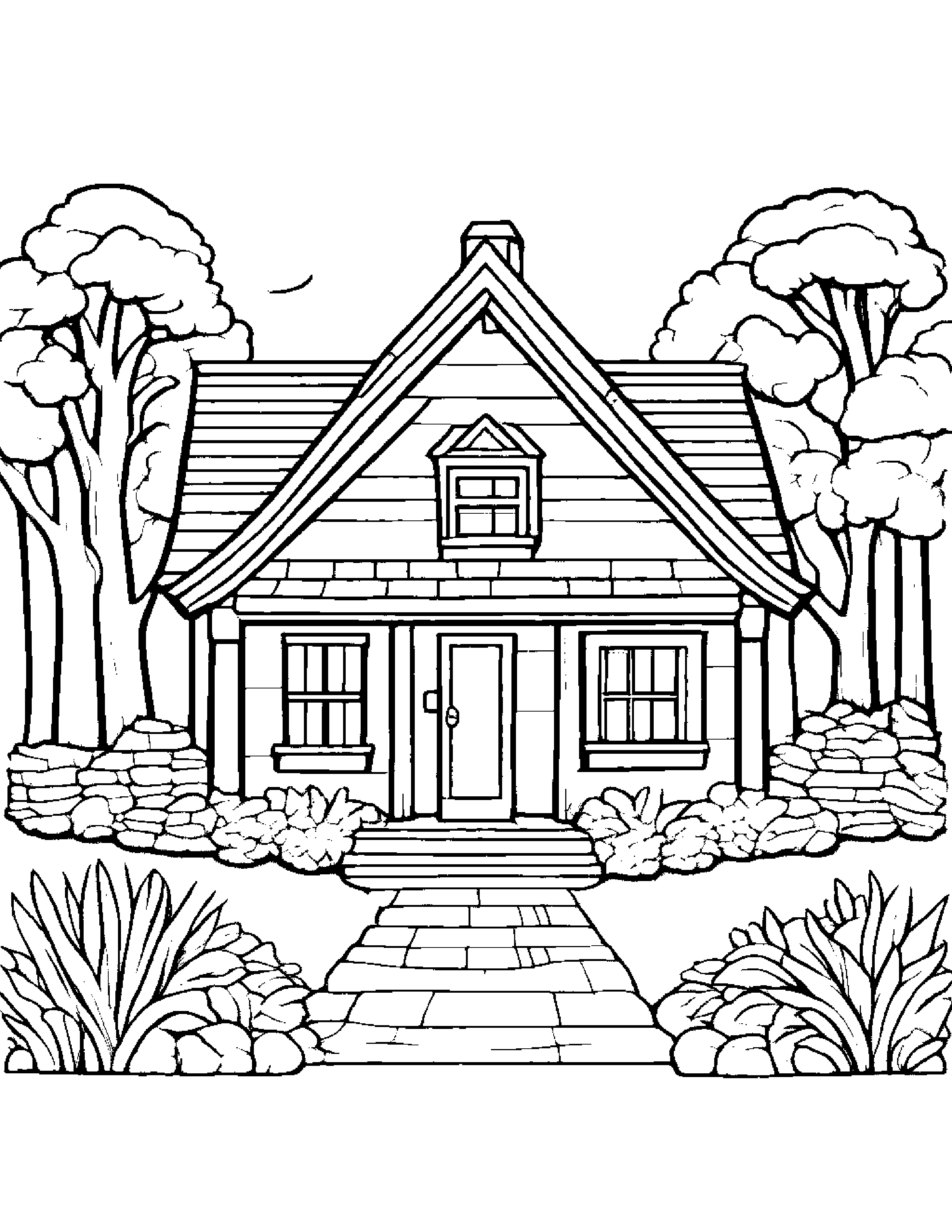Smiling Cozy Cottage #3 Coloring Page (Free Printable PDF)