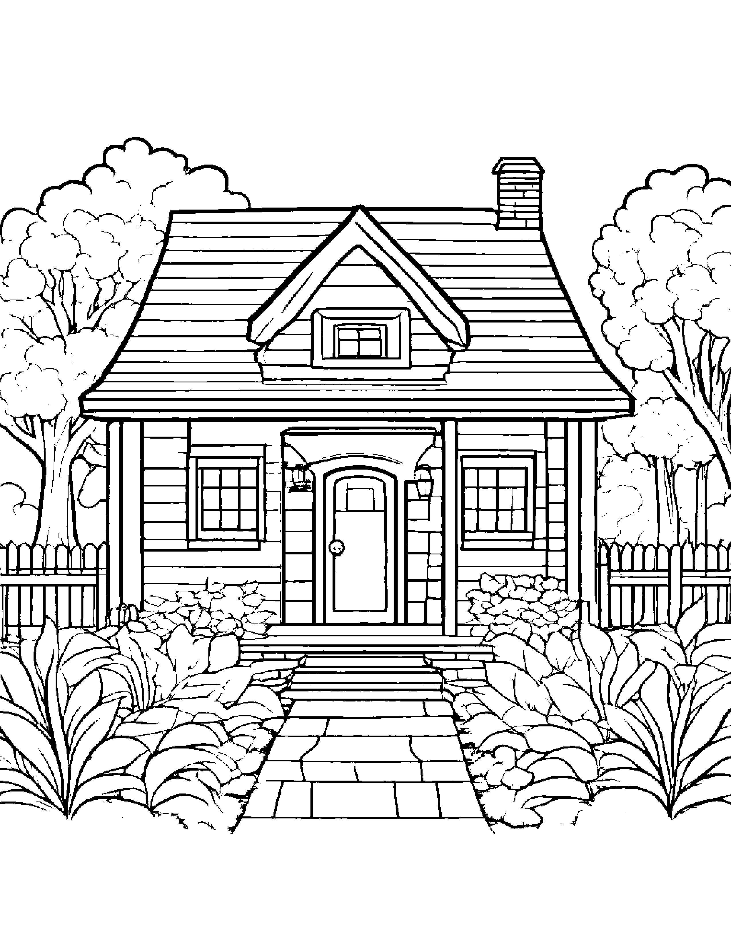 Smiling Cozy Cottage #4 Coloring Page (Free Printable PDF)