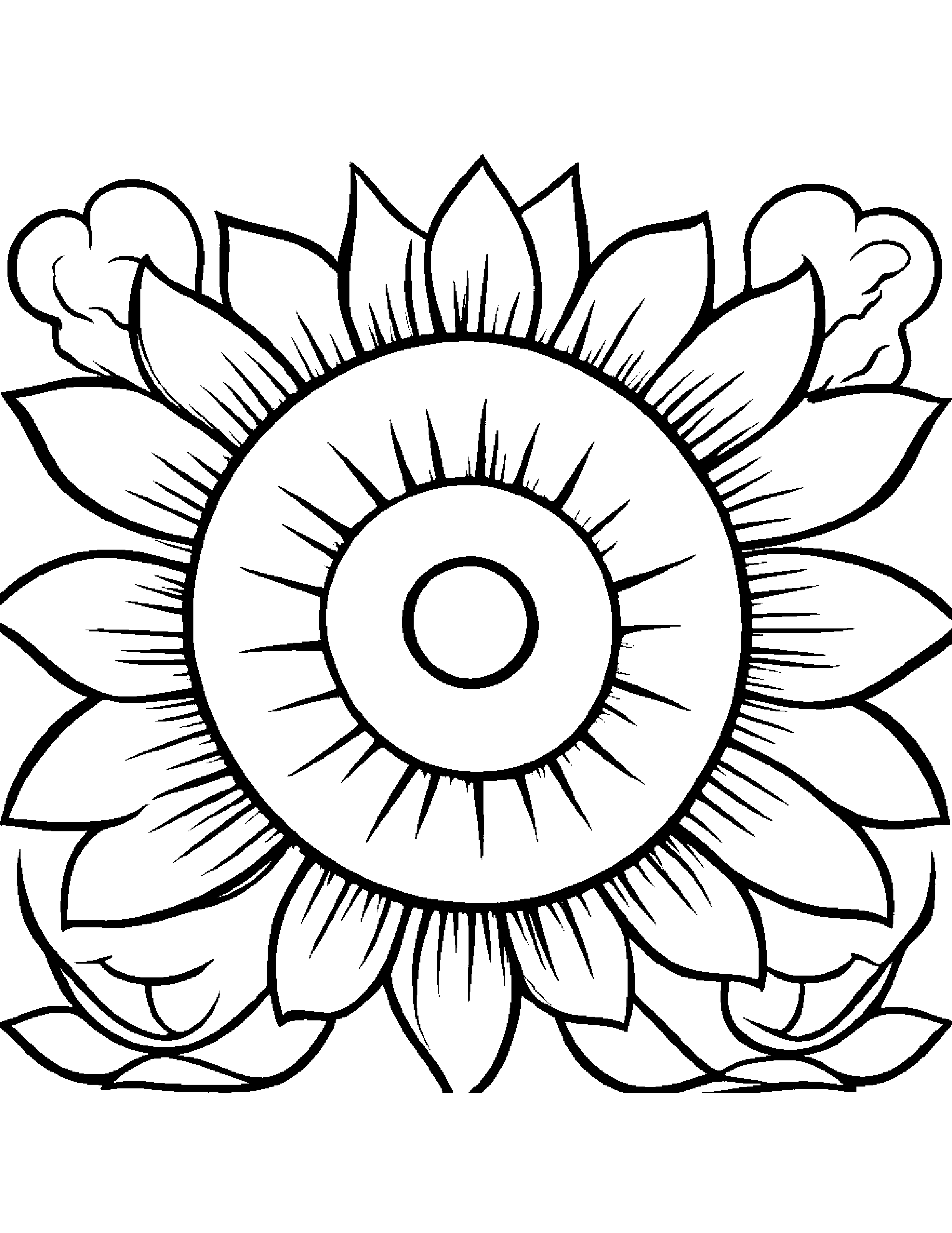 Gentle Sun With A Flower Coloring Page (Free Printable PDF)