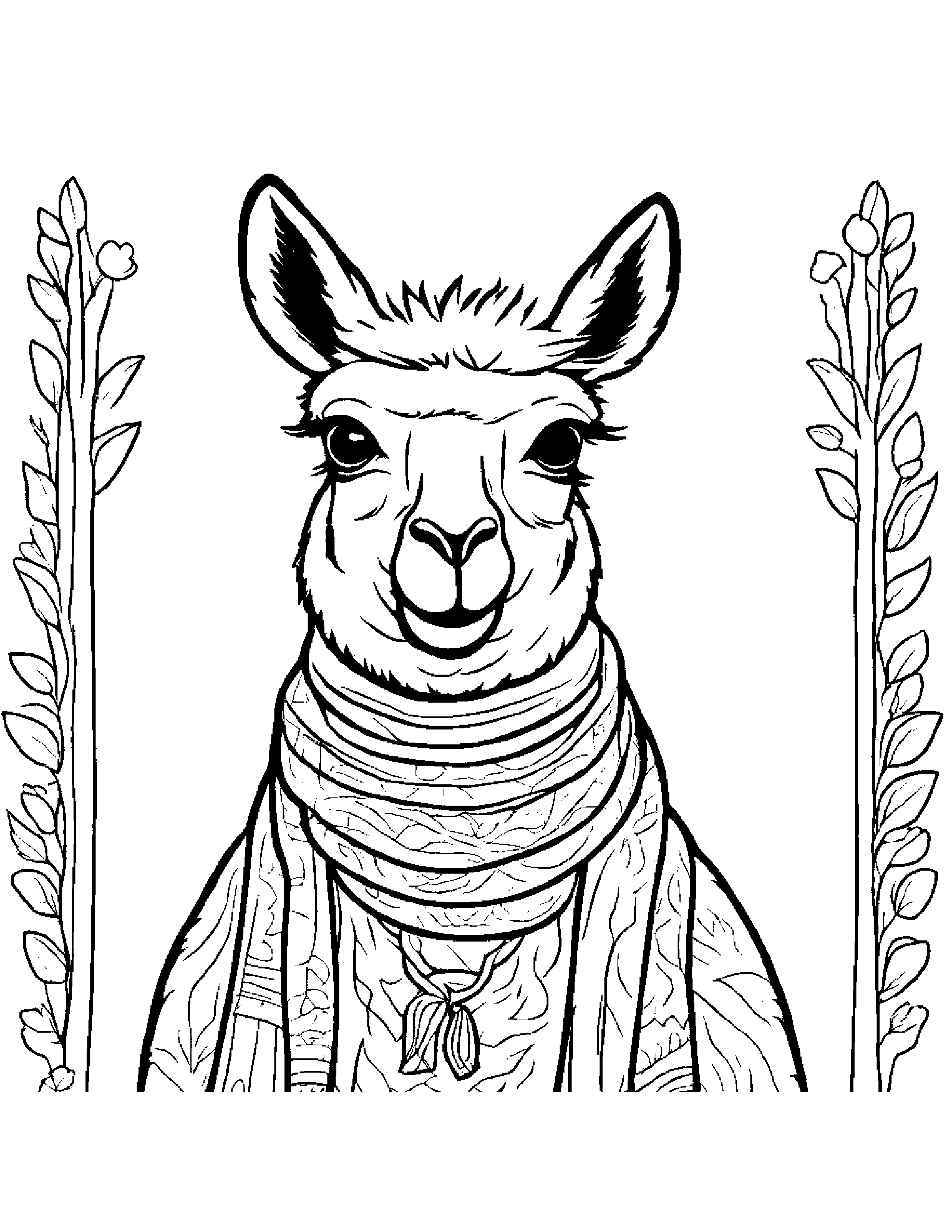 Llama With Scarf #2 Coloring Page (Free Printable PDF)