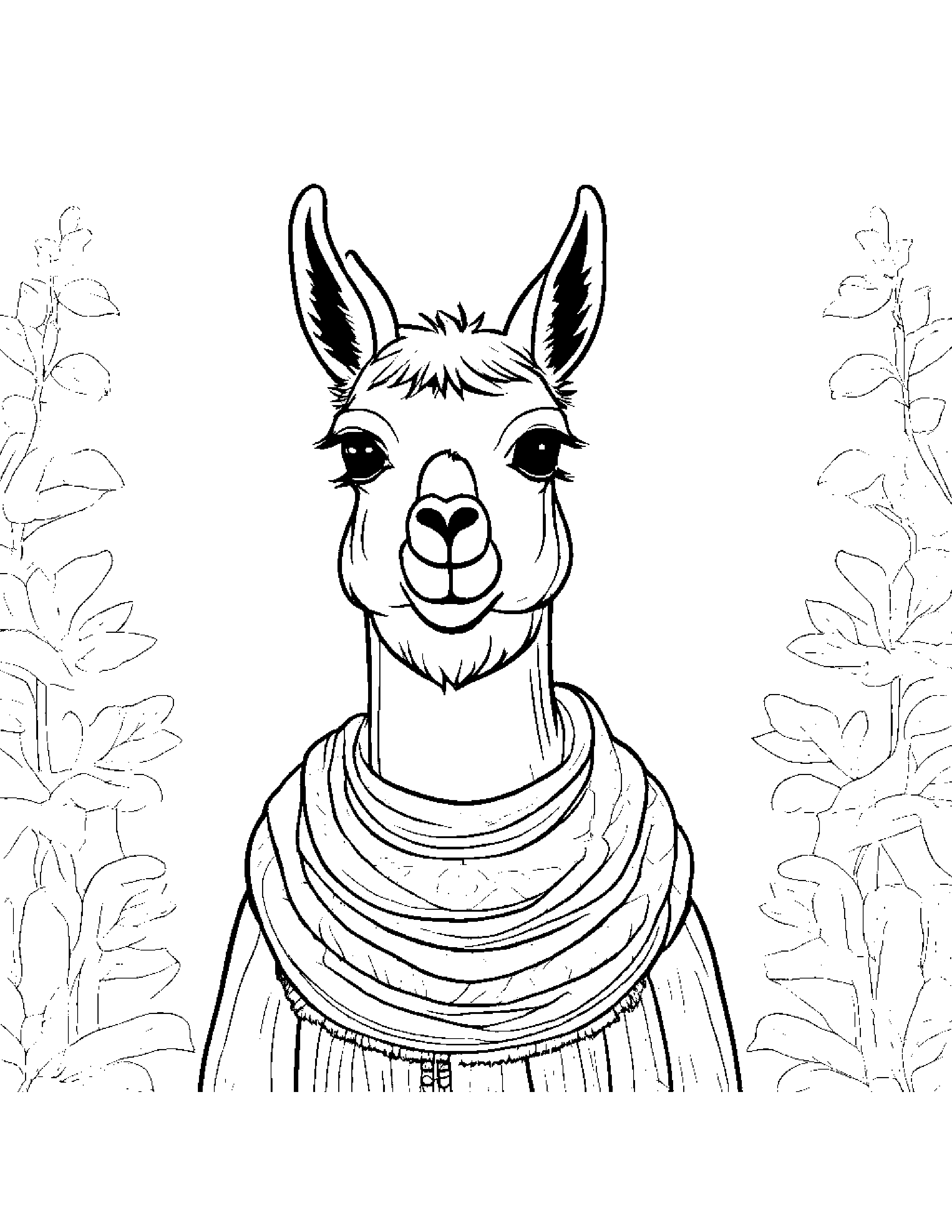 Llama With Scarf Coloring Page (Free Printable PDF)