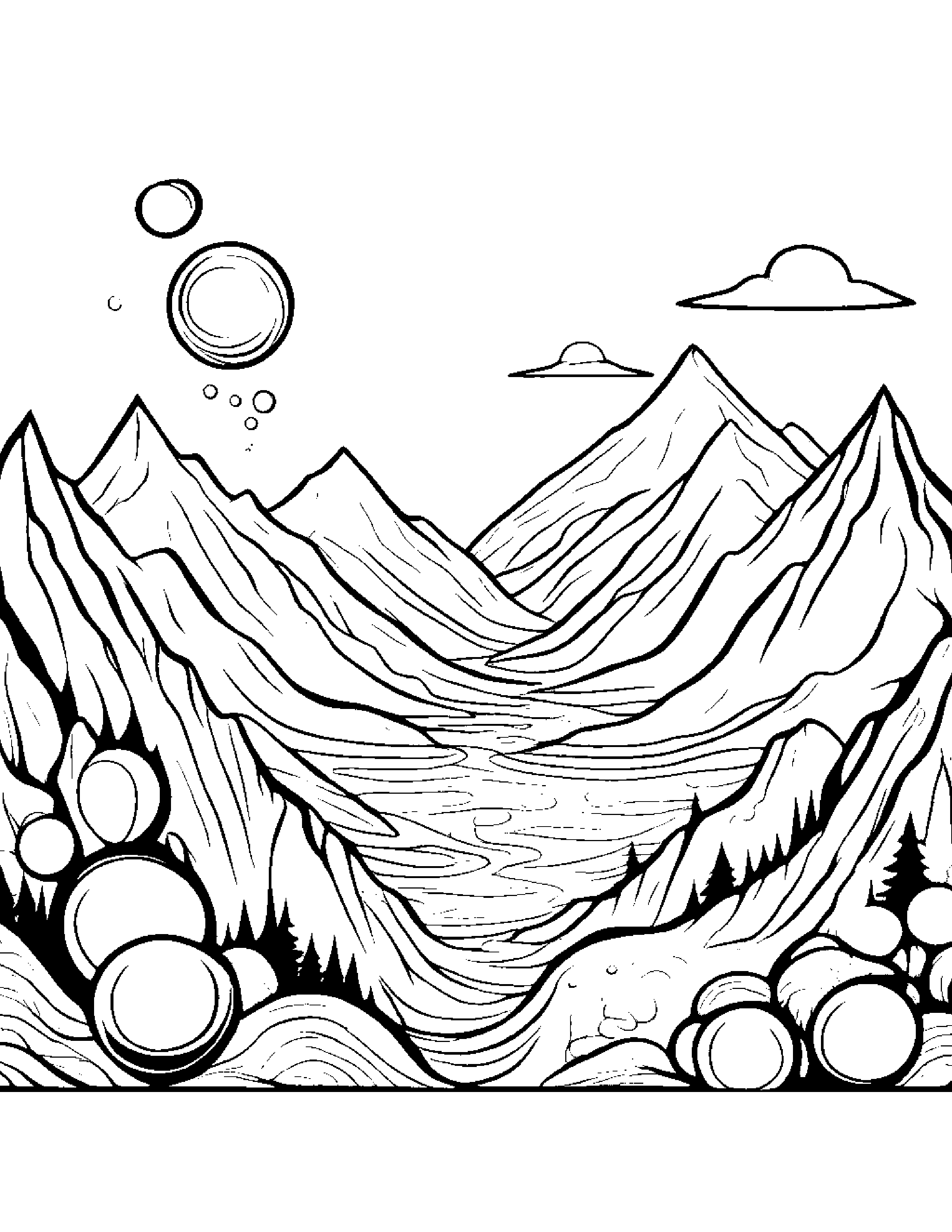 Mountain Blowing Bubbles #2 Coloring Page (Free Printable PDF)