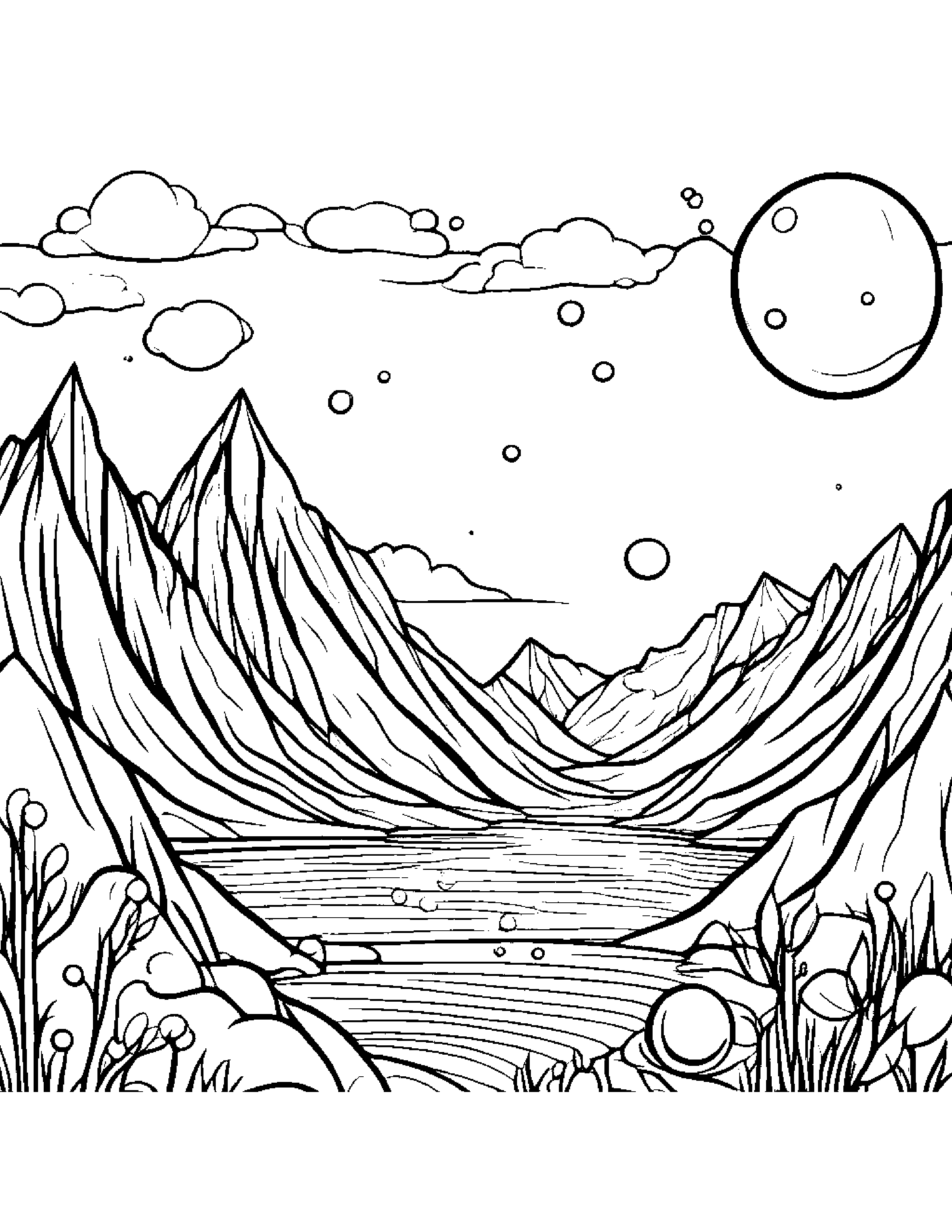 Mountain Blowing Bubbles Coloring Page (Free Printable PDF)