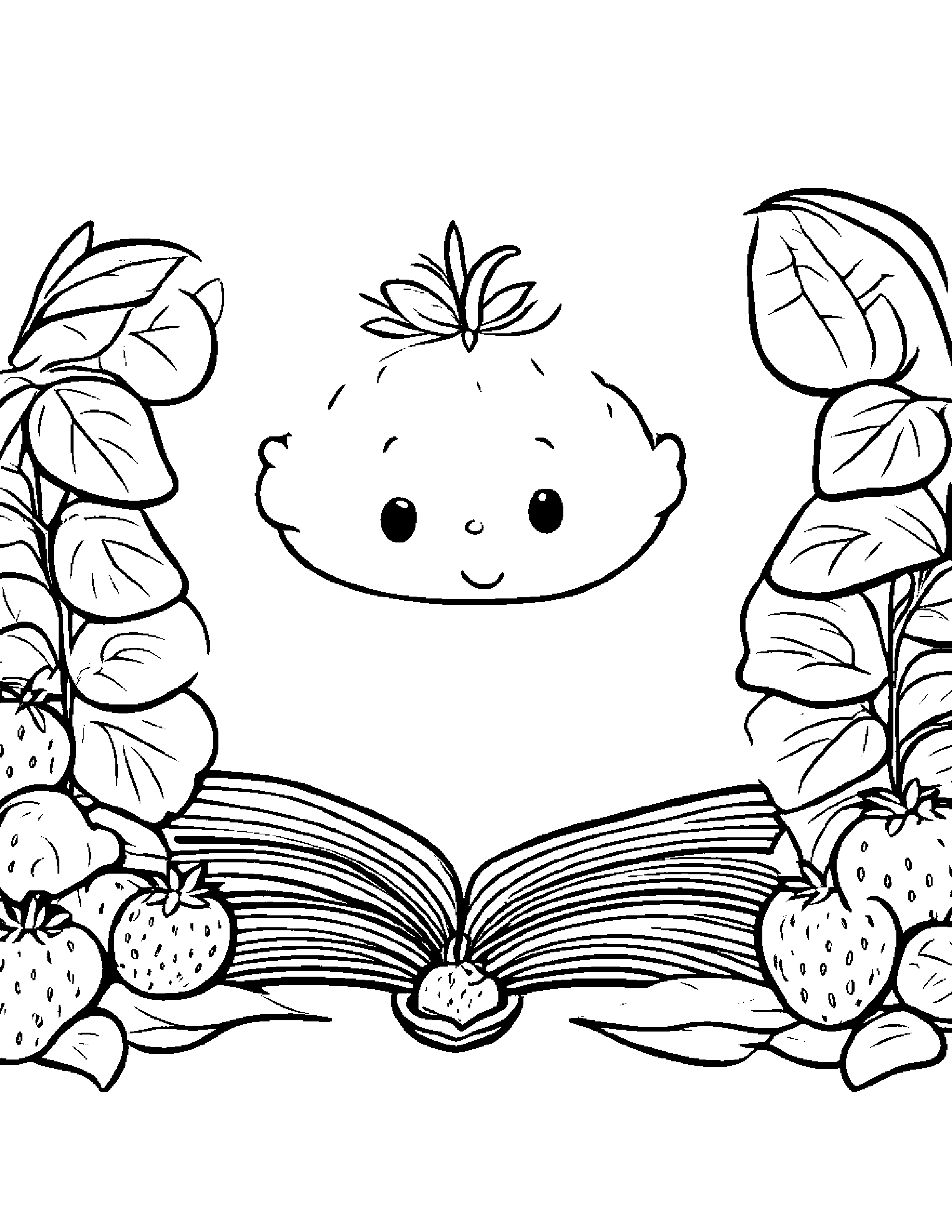 Strawberry Reading A Book Coloring Page (Free Printable PDF)