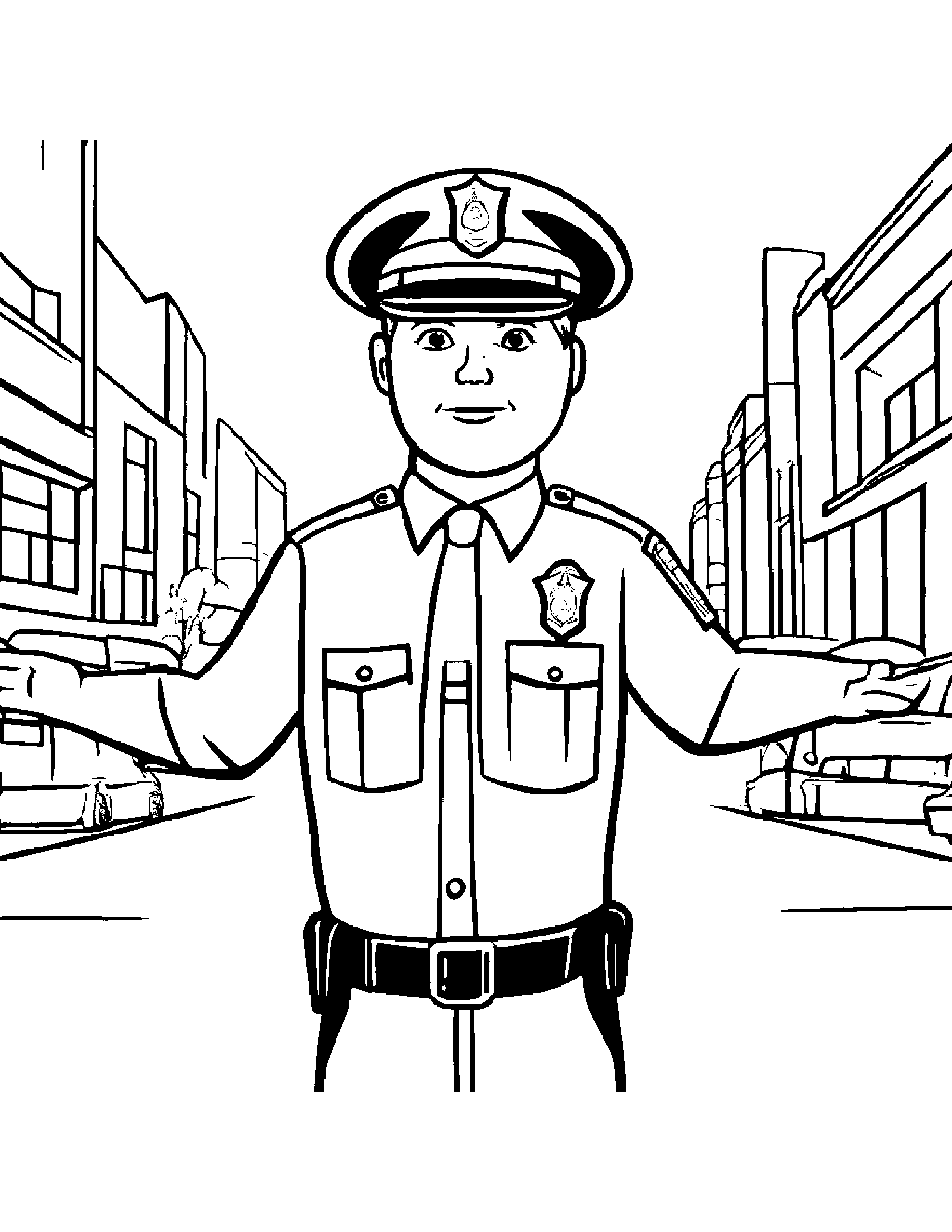 A Police Officer Directing Traffic With Patience And Professionalism Coloring Page (Free Printable PDF)