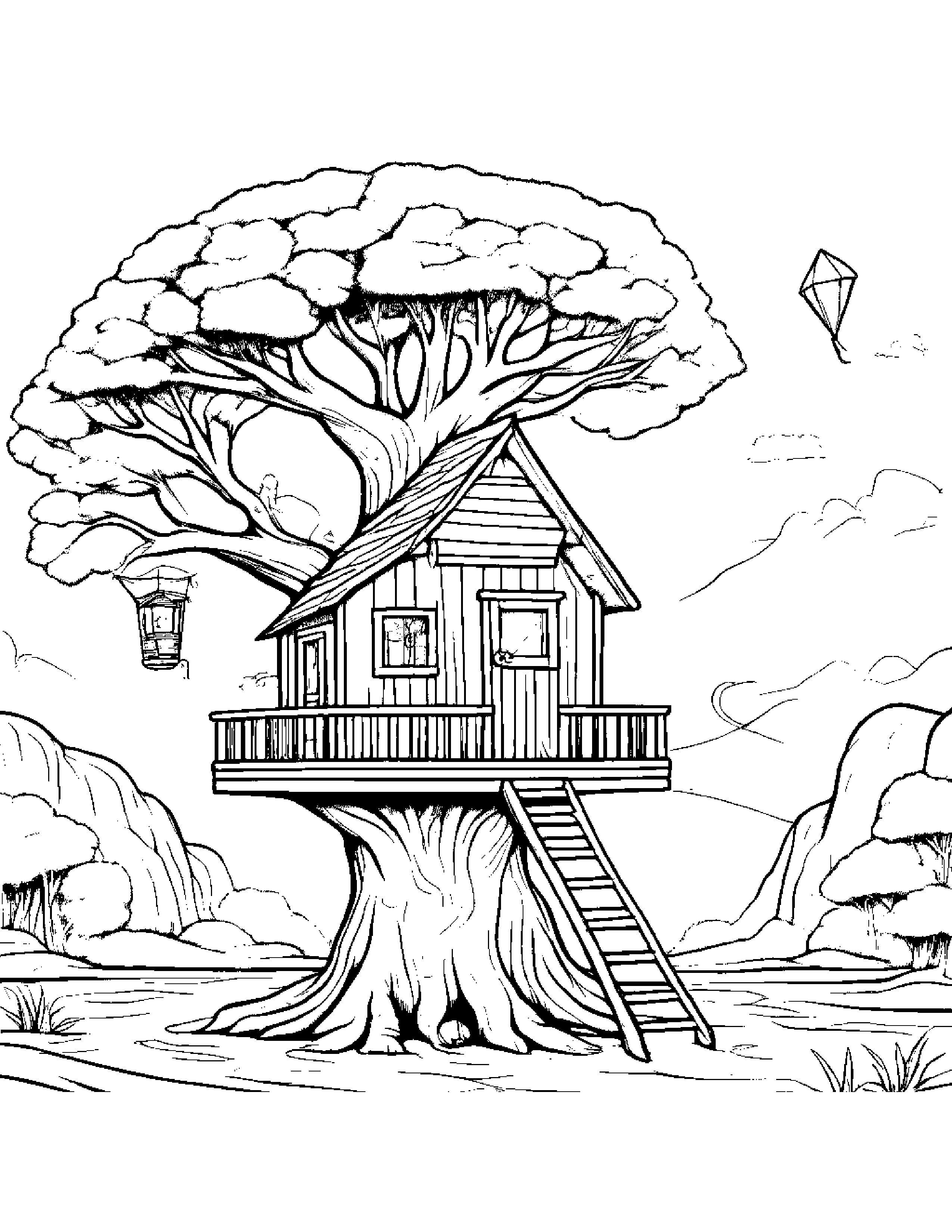 Baby Treehouse With A Kite #2 Coloring Page (Free Printable PDF)