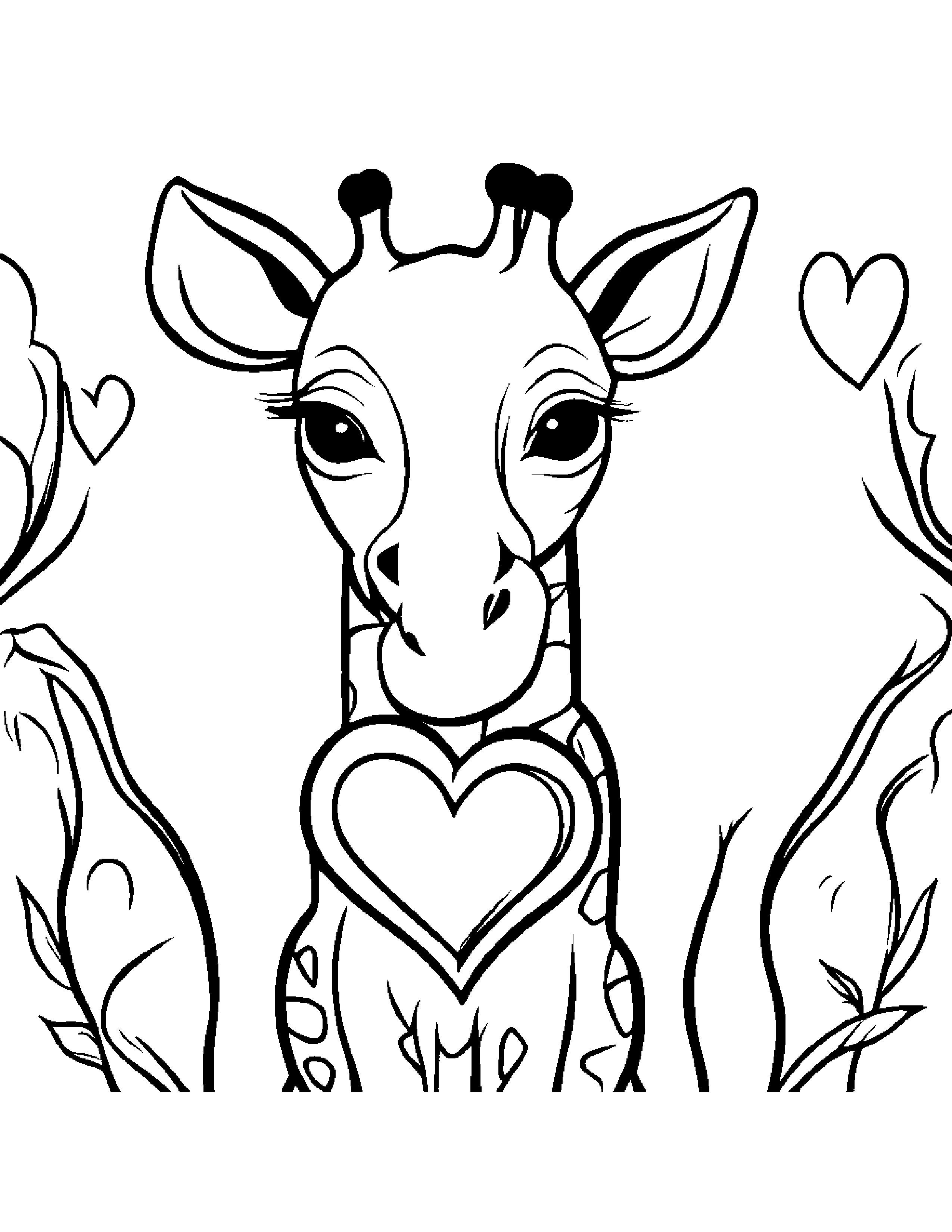 Giraffe Hugging A Heart #2 Coloring Page (Free Printable PDF)