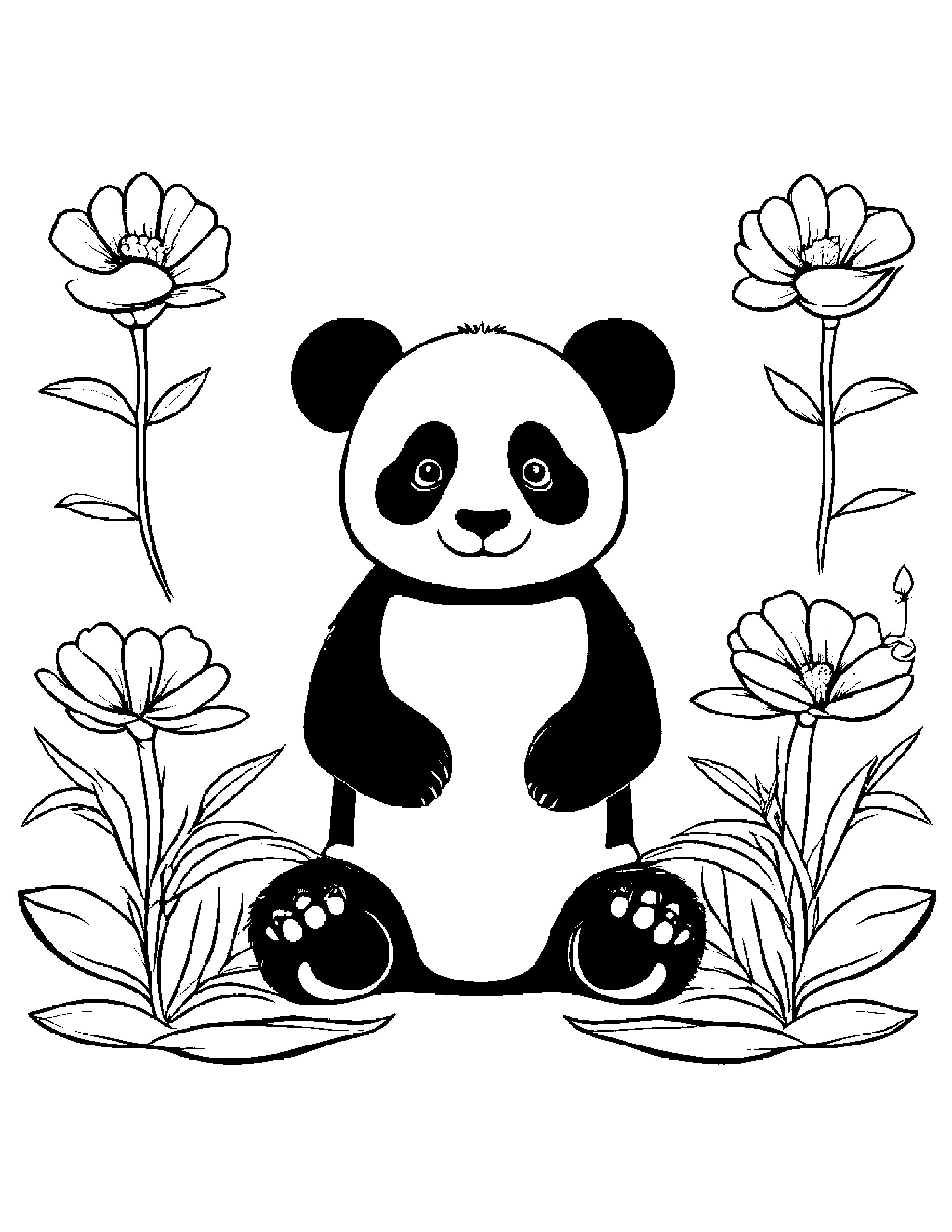 Panda With A Flower Coloring Page (Free Printable PDF)
