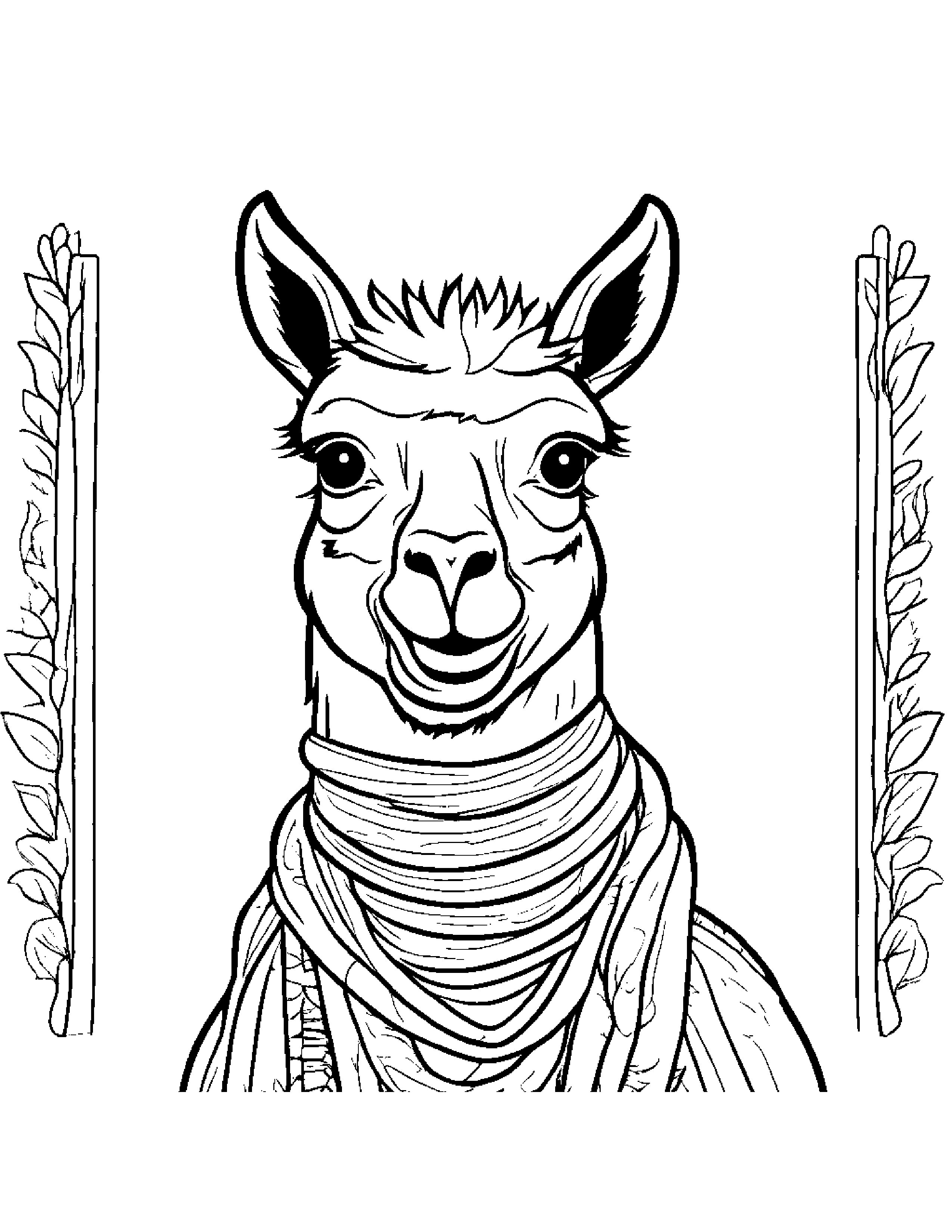 Smiling Llama With Scarf #2 Coloring Page (Free Printable PDF)
