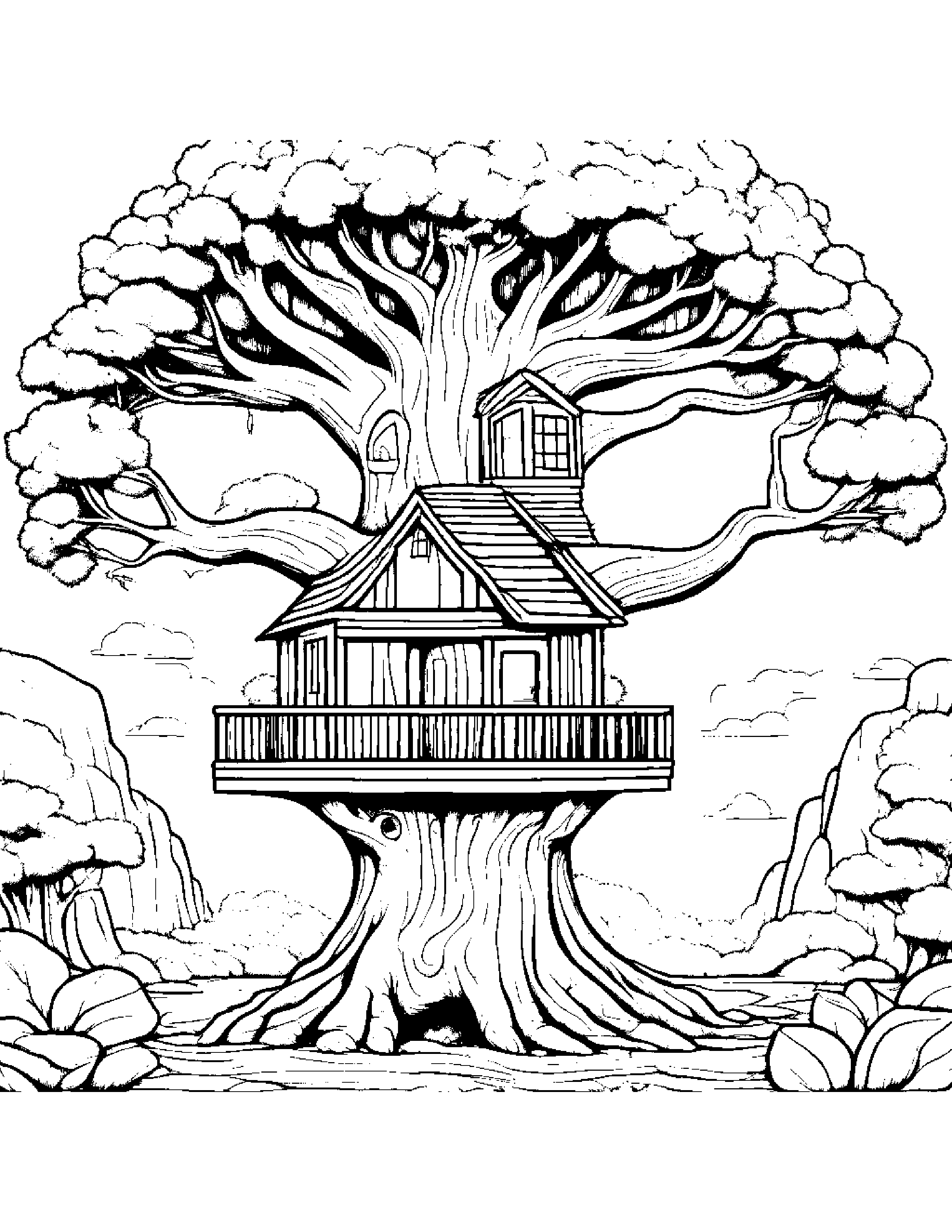 Gentle Treehouse #2 Coloring Page (Free Printable PDF)