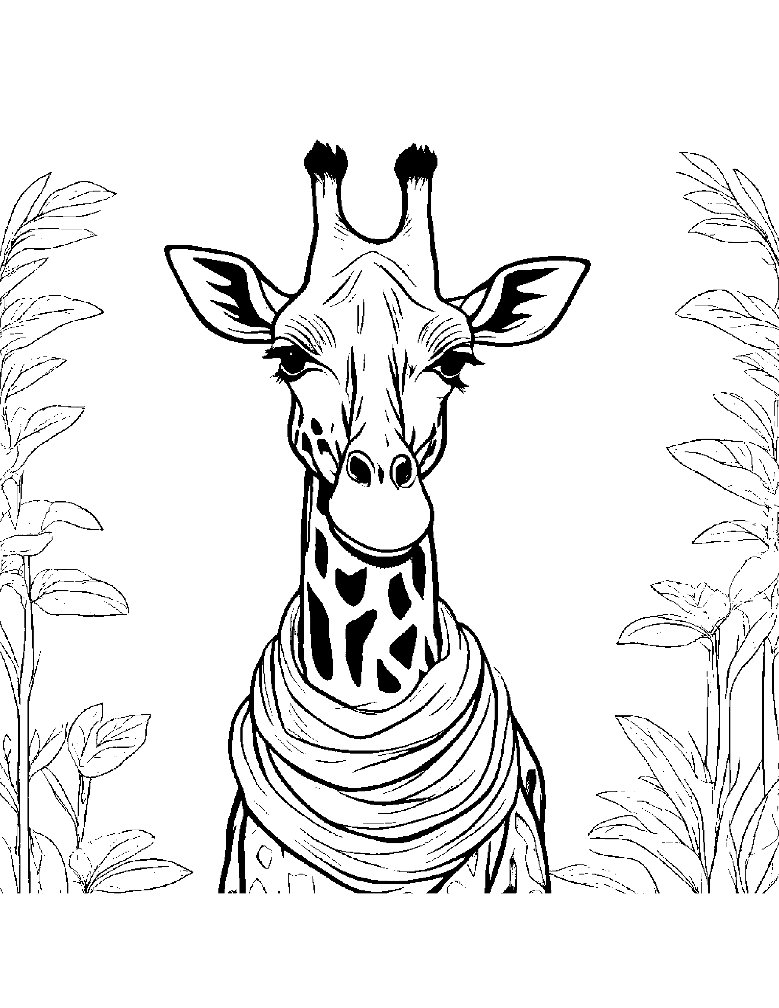 Giraffe With Scarf Coloring Page (Free Printable PDF)