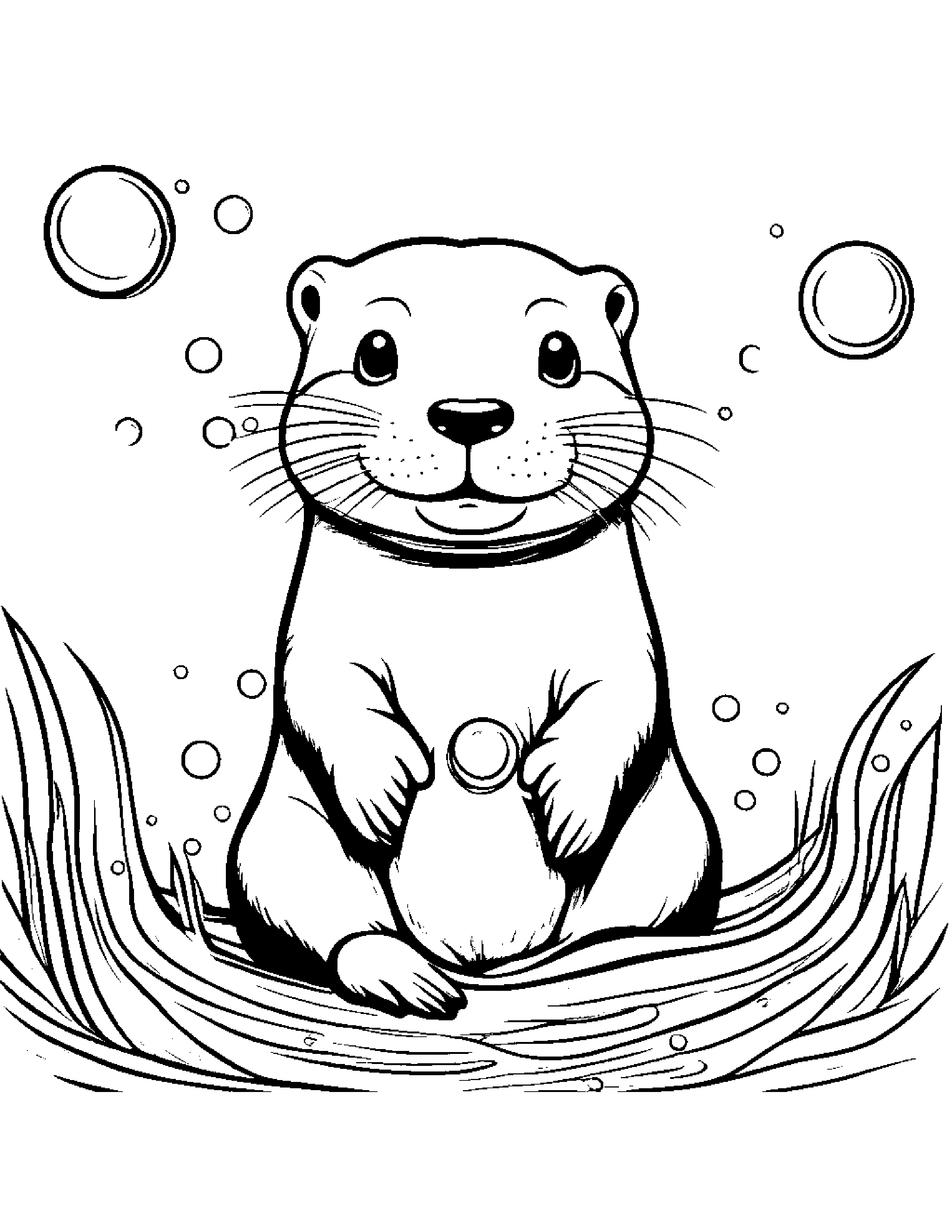 Happy Otter Blowing Bubbles #2 Coloring Page (Free Printable PDF)