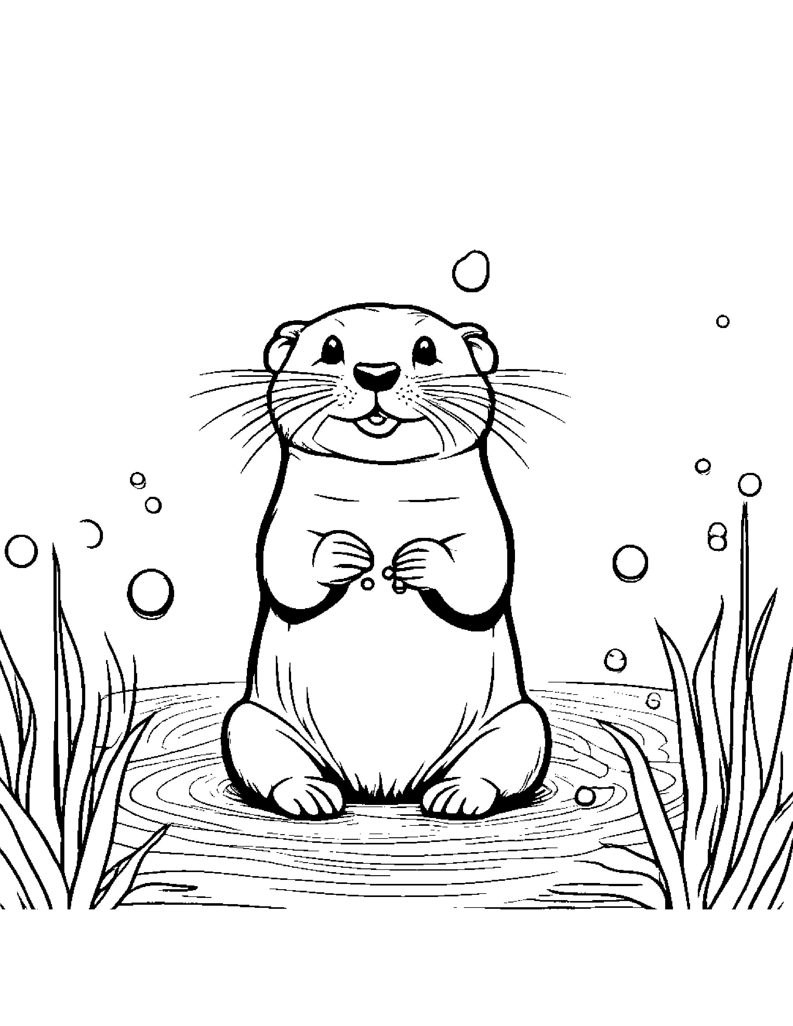 Happy Otter Blowing Bubbles Coloring Page (Free Printable PDF)