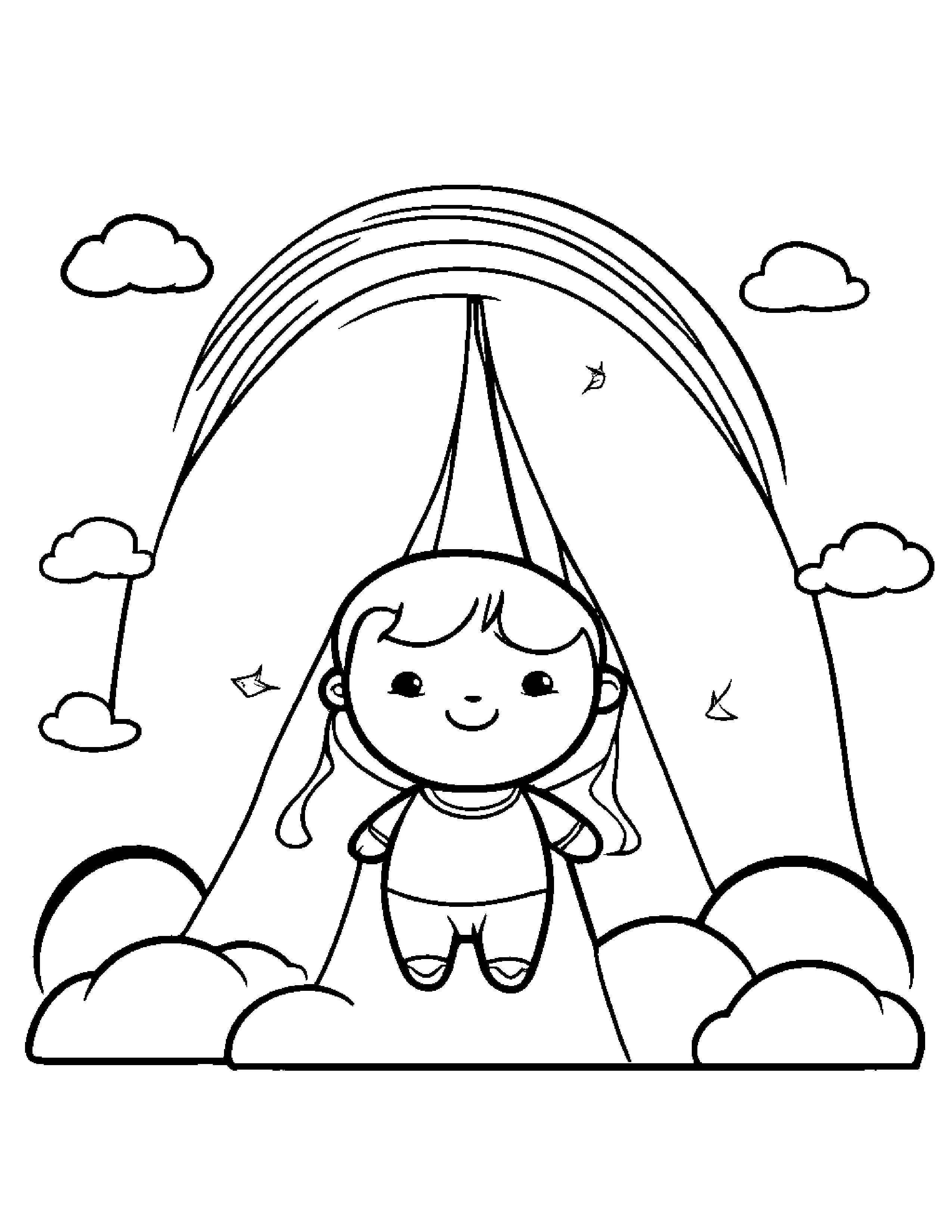 Sleepy Rainbow With A Kite #2 Coloring Page (Free Printable PDF)