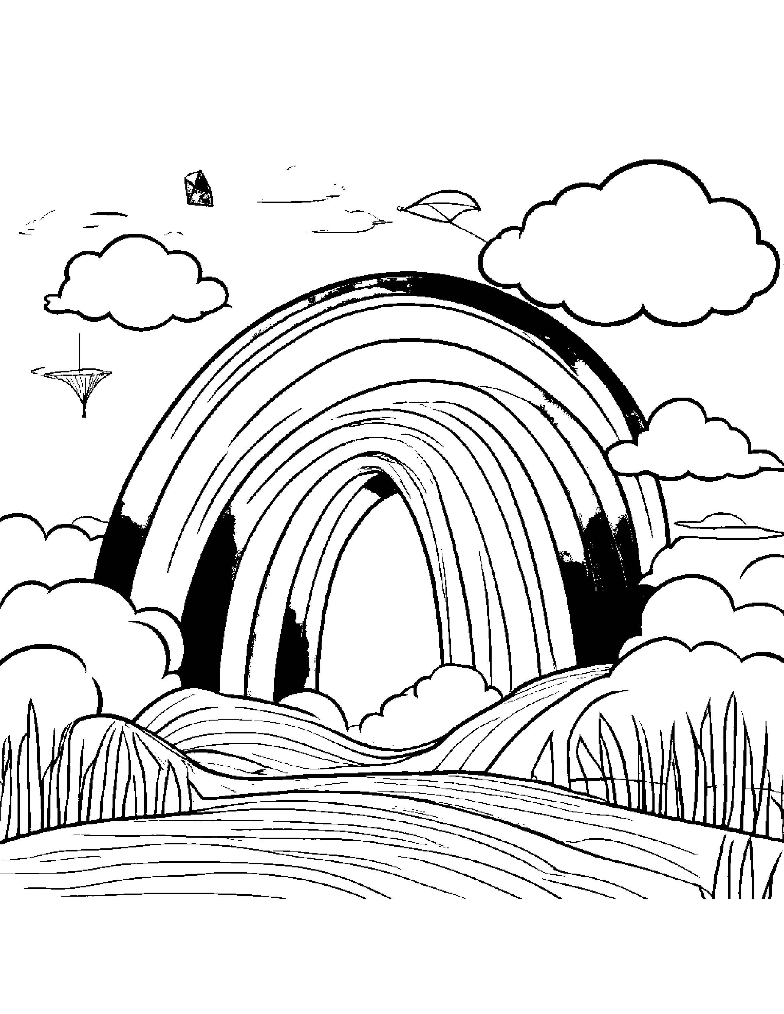 Sleepy Rainbow With A Kite Coloring Page (Free Printable PDF)