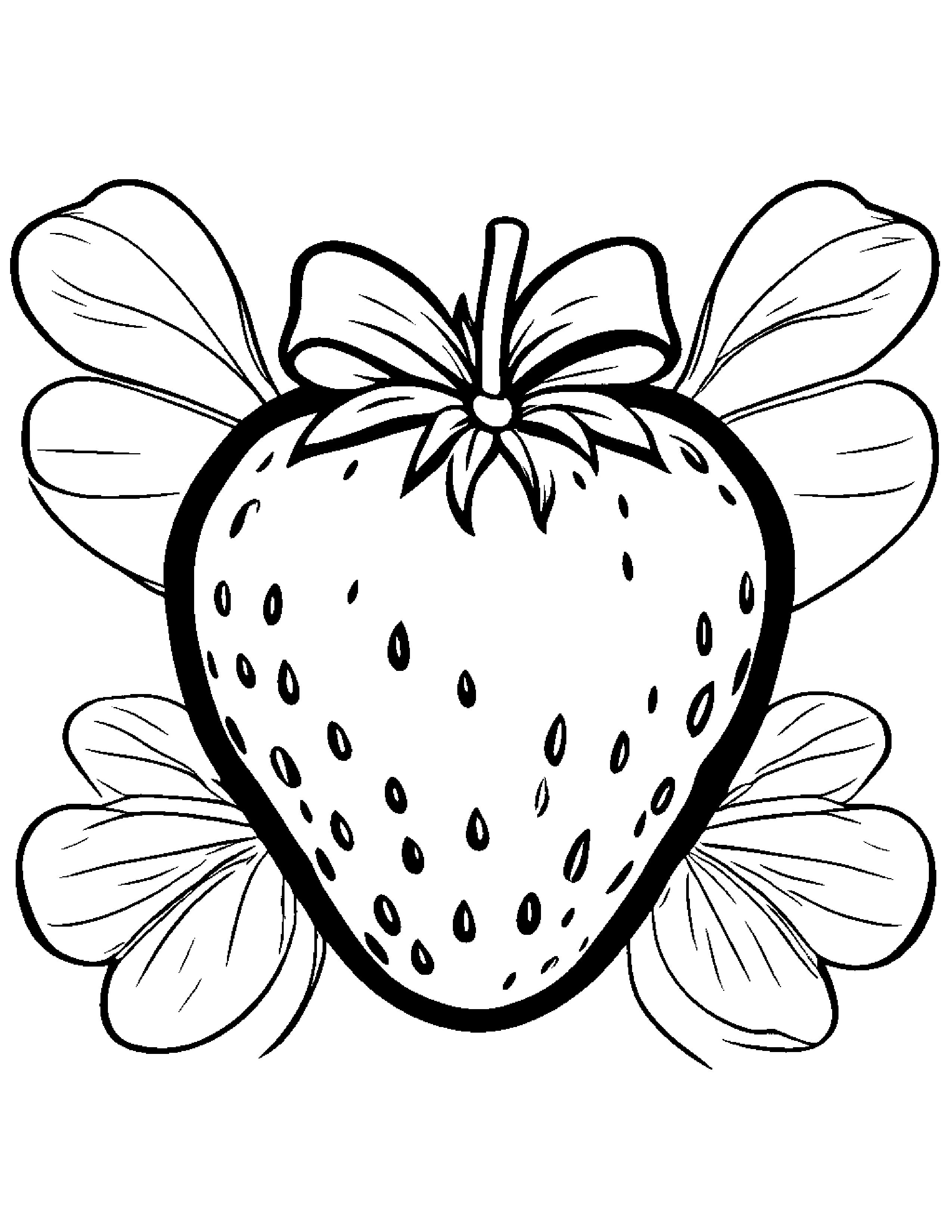 Strawberry With A Bow Coloring Page (Free Printable PDF)