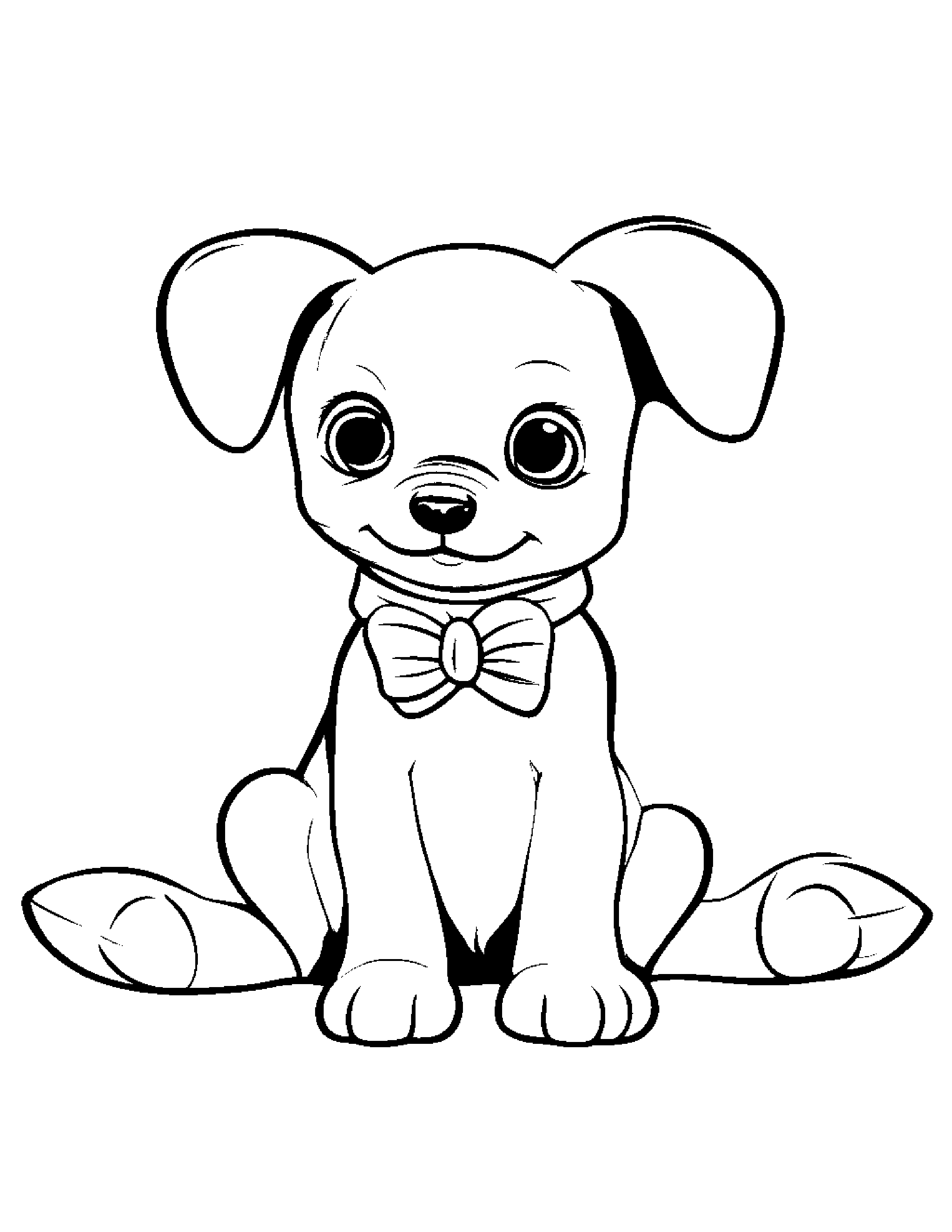 Tiny Puppy With A Bow Coloring Page (Free Printable PDF)