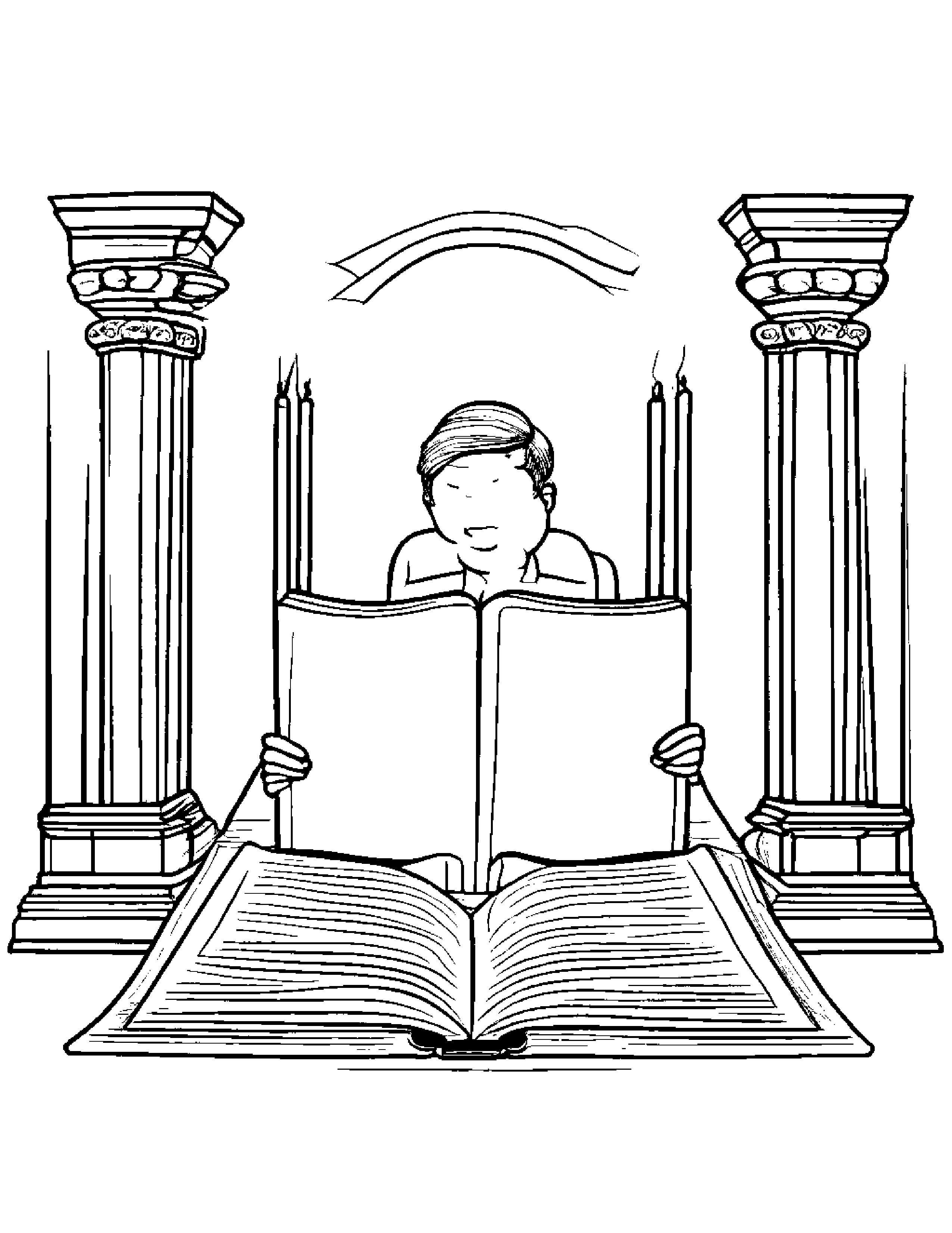 A Jewish Bar Mitzvah Boy Reading Torah Scroll Coloring Page (Free Printable PDF)