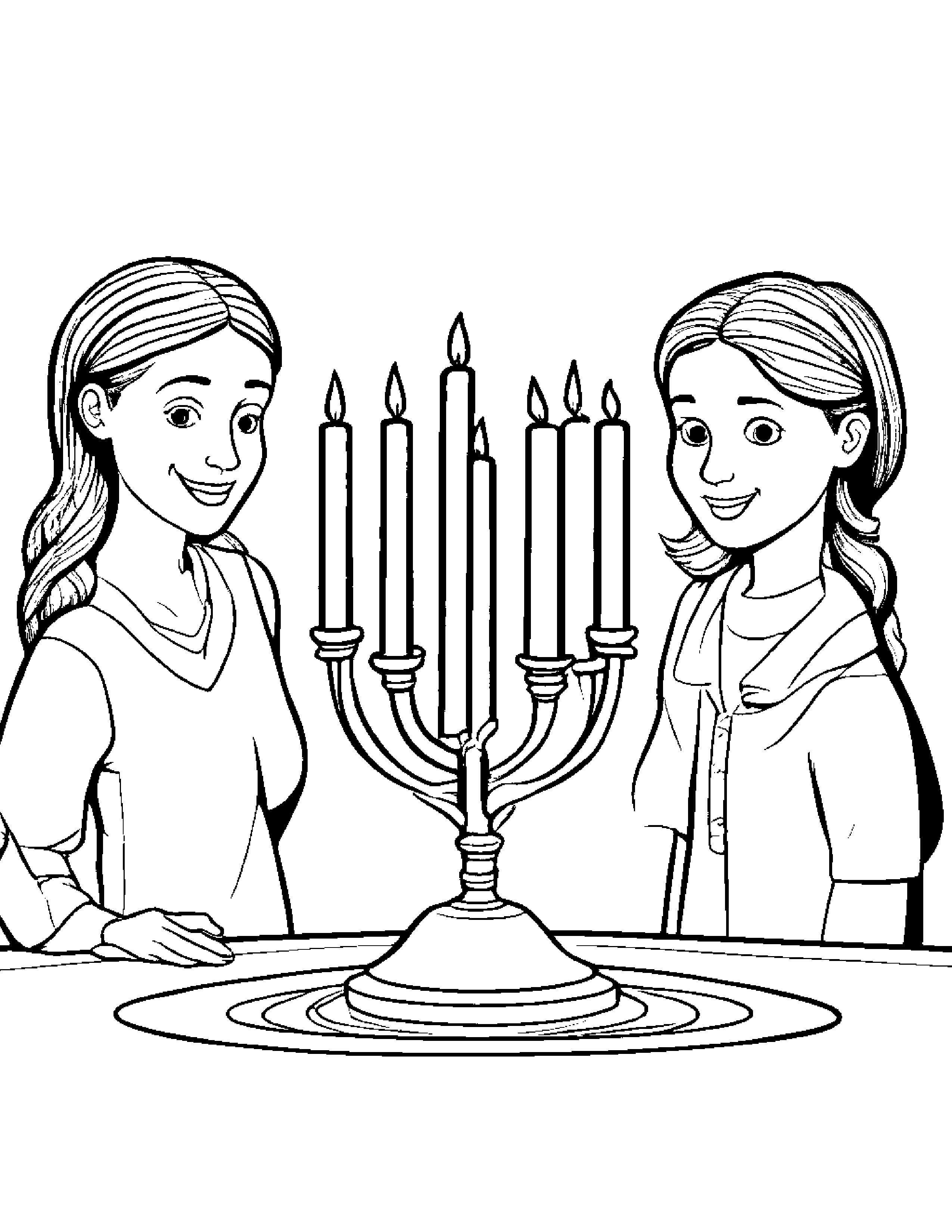 A Jewish Family Lighting The Menorah During Hanukkah Coloring Page (Free Printable PDF)