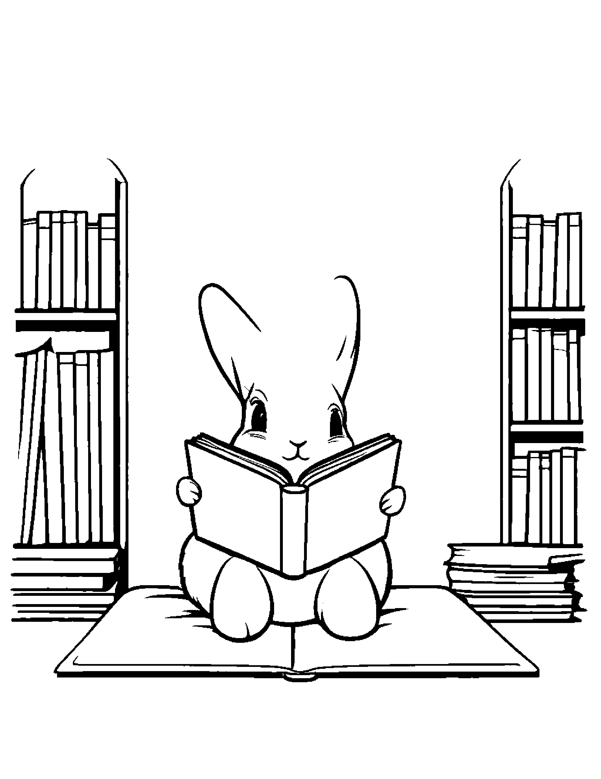 Gentle Bunny Reading A Book #2 Coloring Page (Free Printable PDF)