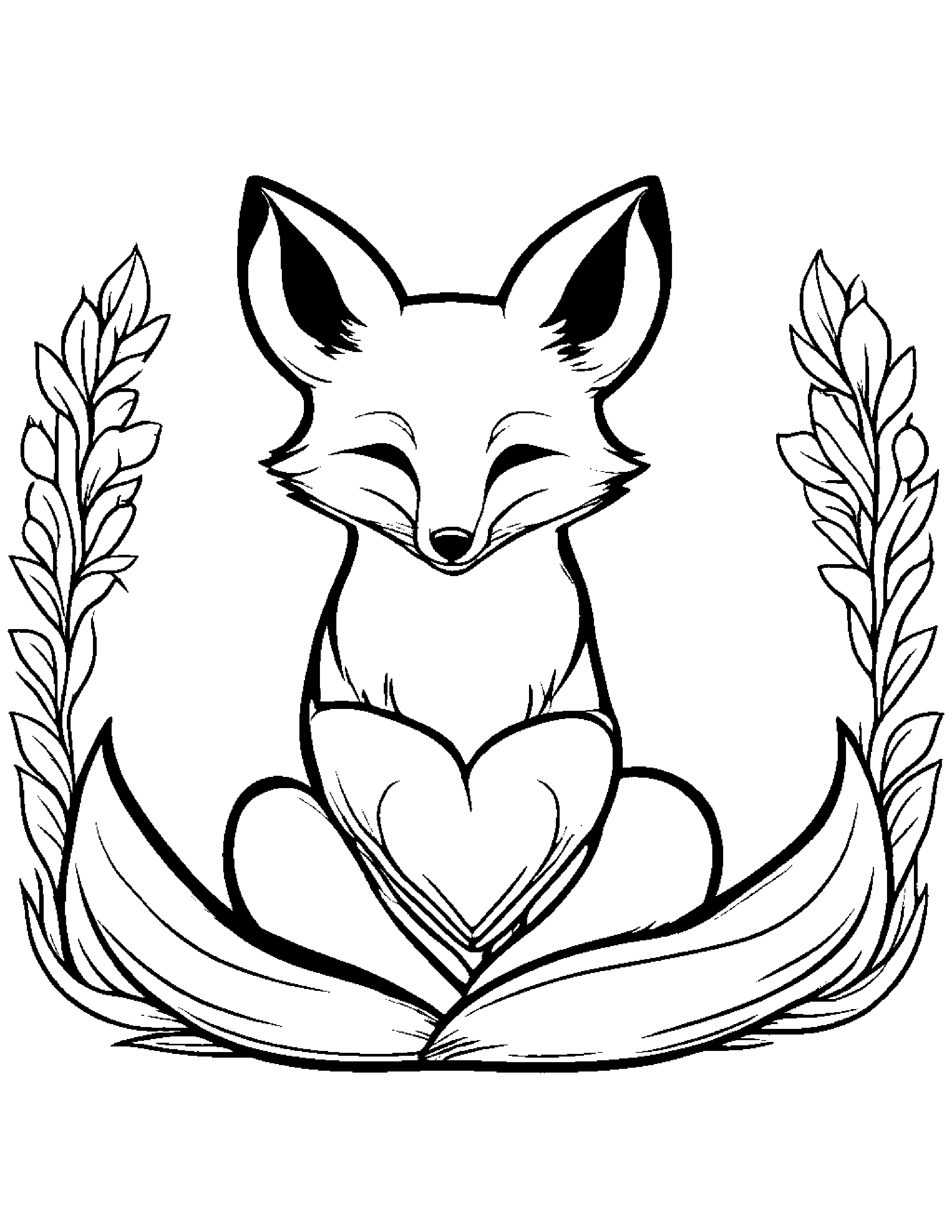 Gentle Fox Hugging A Heart #2 Coloring Page (Free Printable PDF)
