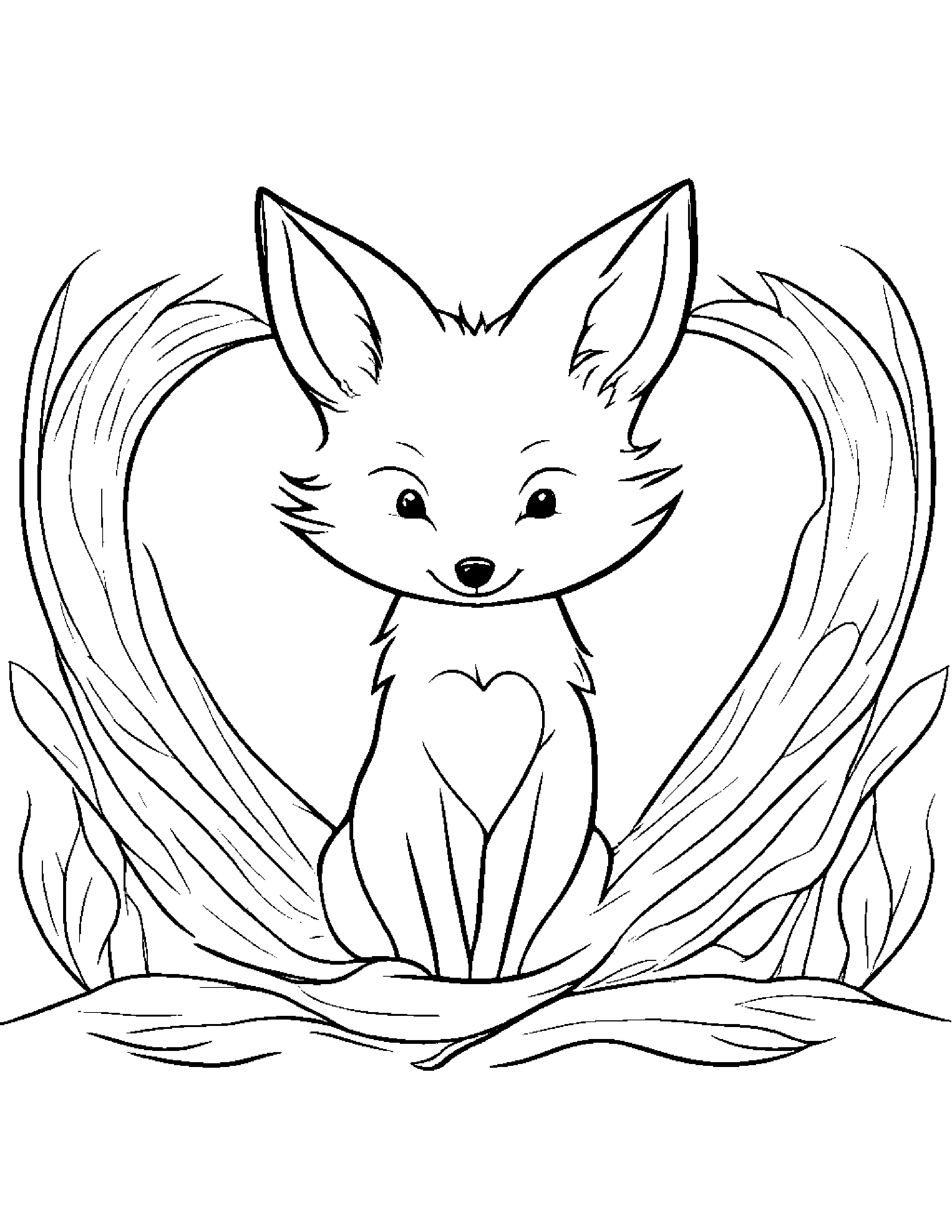 Gentle Fox Hugging A Heart Coloring Page (Free Printable PDF)