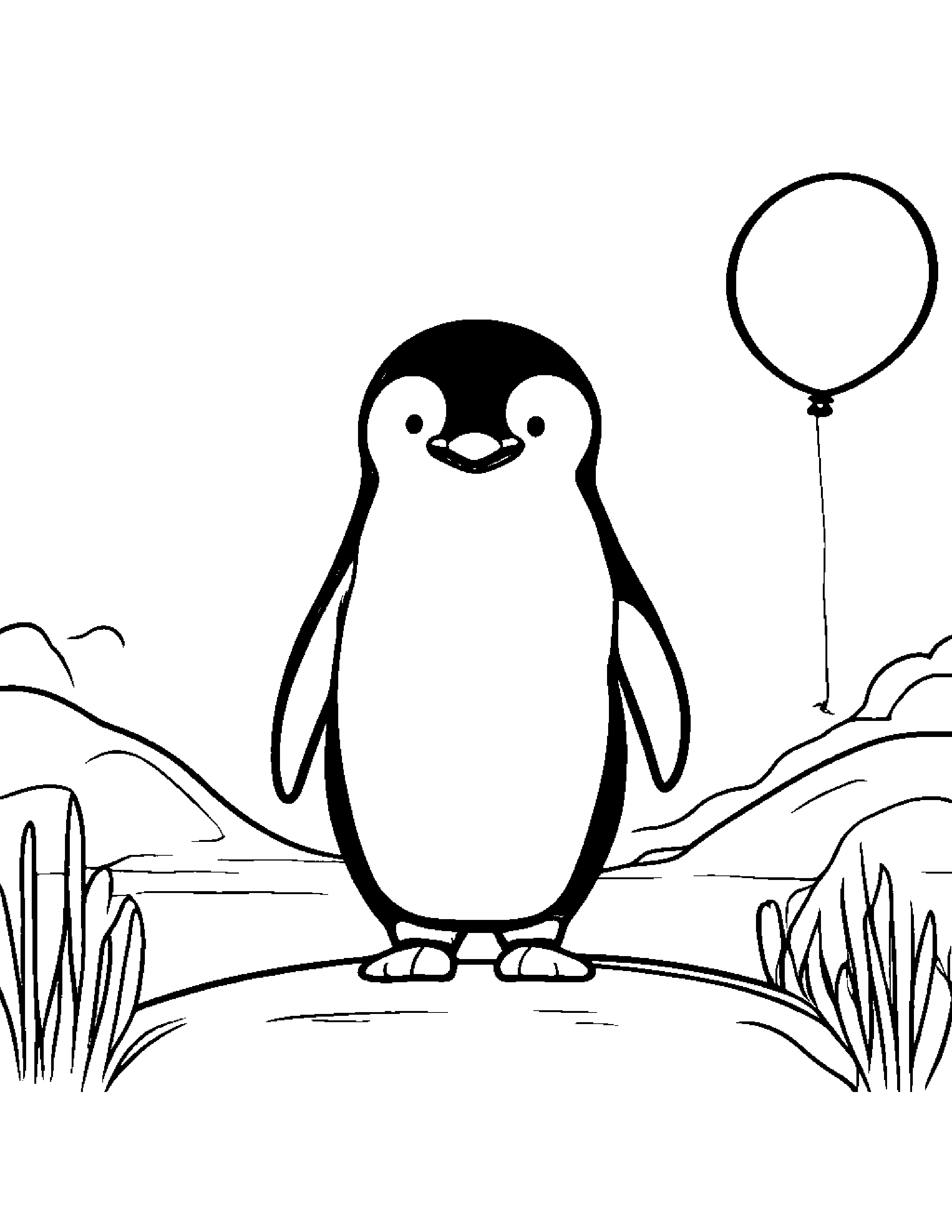 Penguin With Balloon Coloring Page (Free Printable PDF)