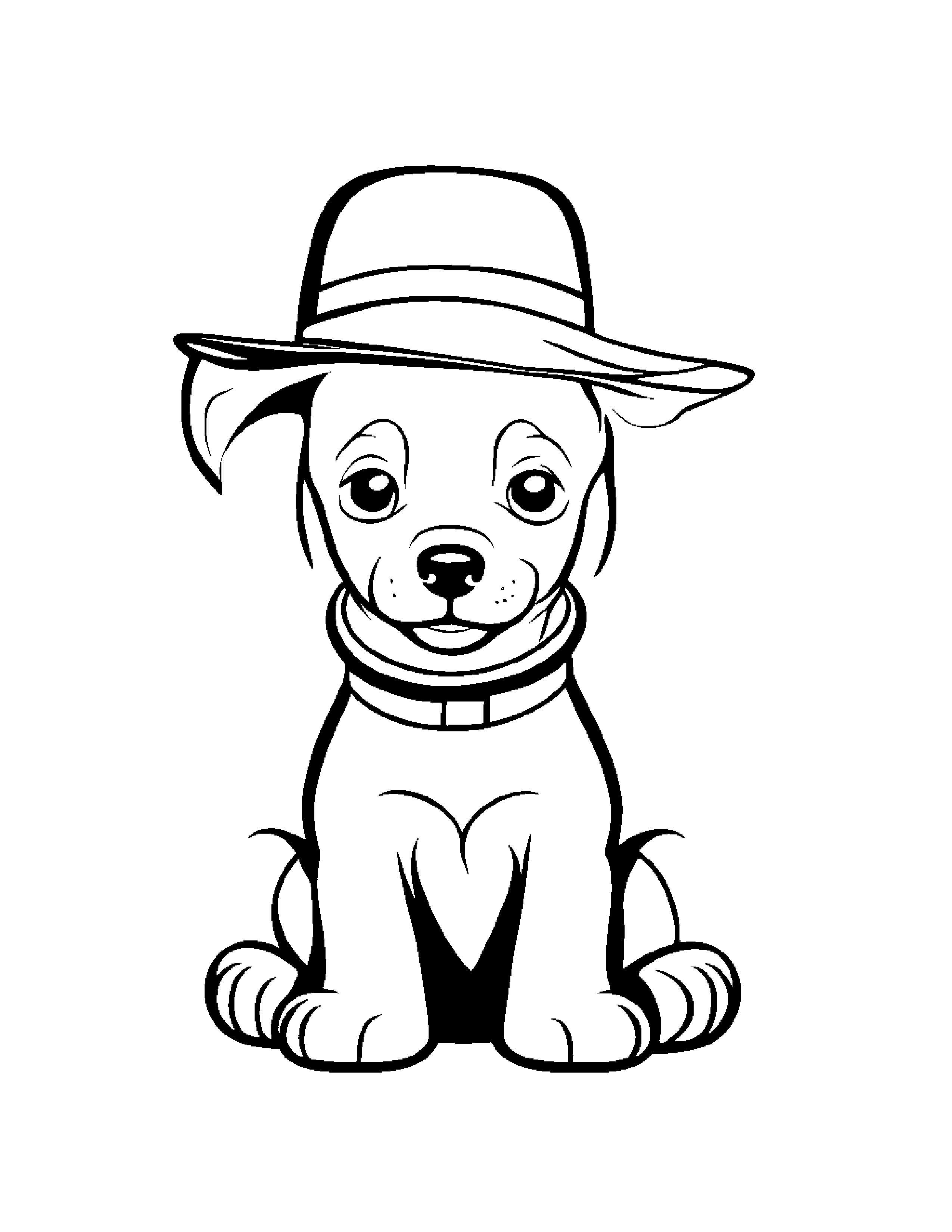 Puppy Wearing A Hat #2 Coloring Page (Free Printable PDF)