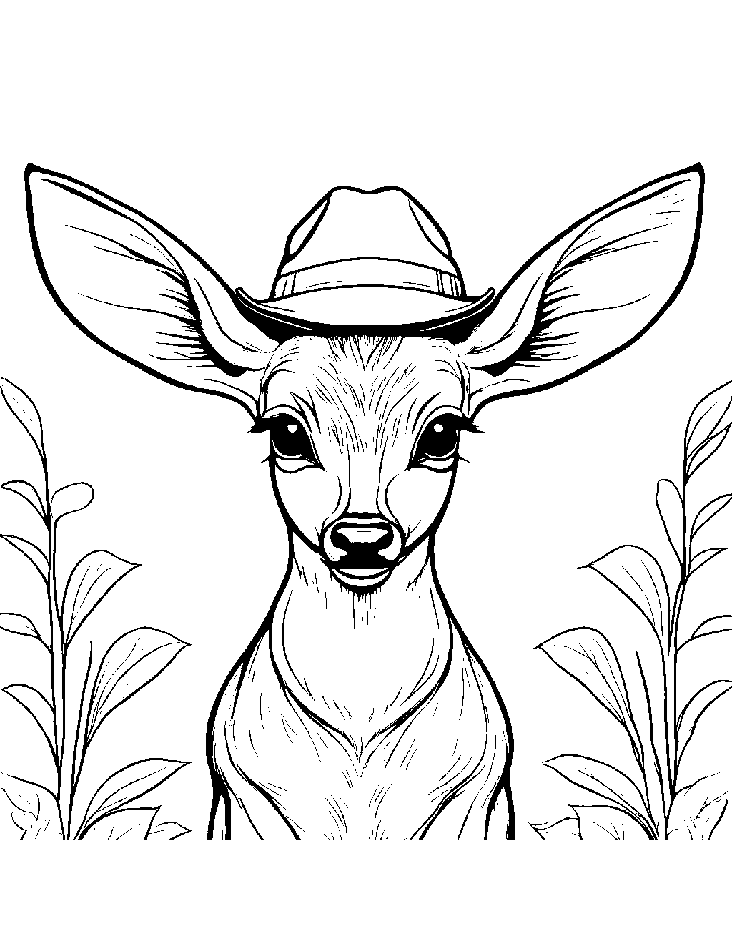 Deer Fawn Wearing A Hat Coloring Page (Free Printable PDF)