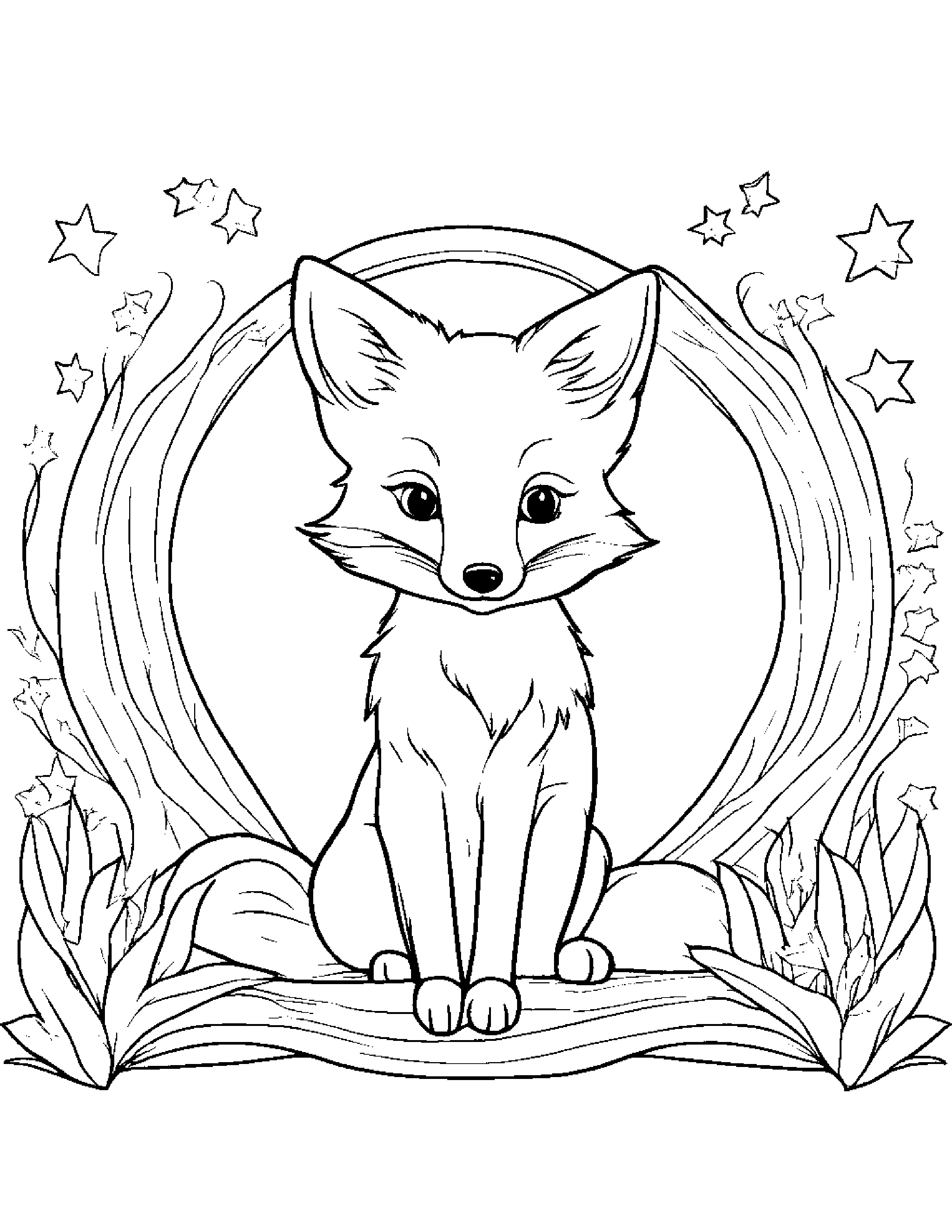 Gentle Fox With A Star Coloring Page (Free Printable PDF)
