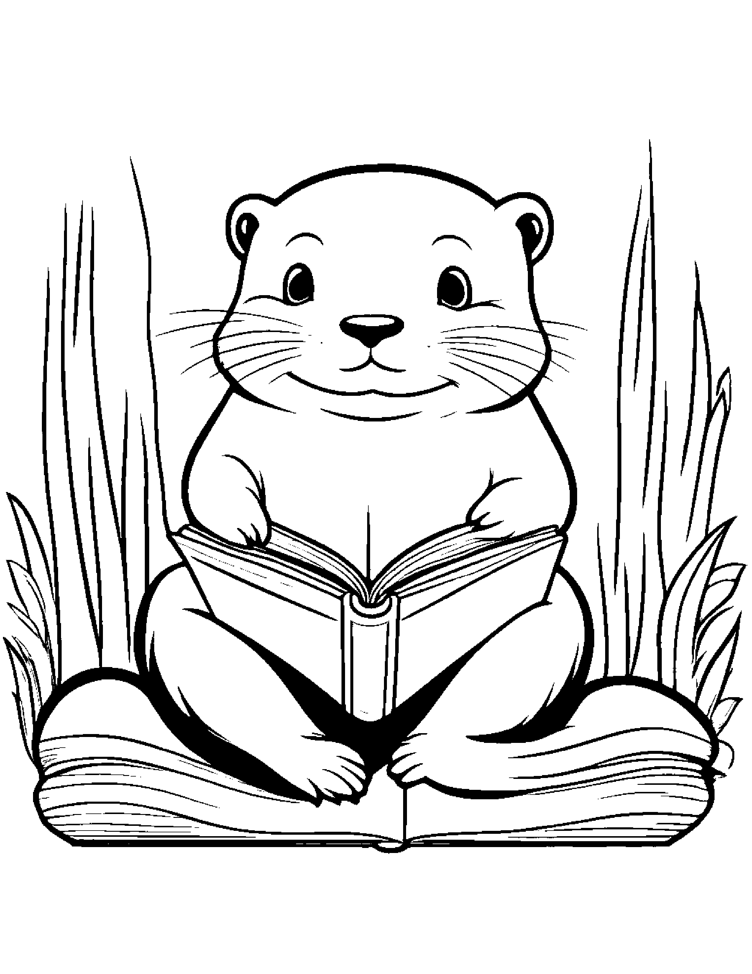 Happy Otter Reading A Book #2 Coloring Page (Free Printable PDF)