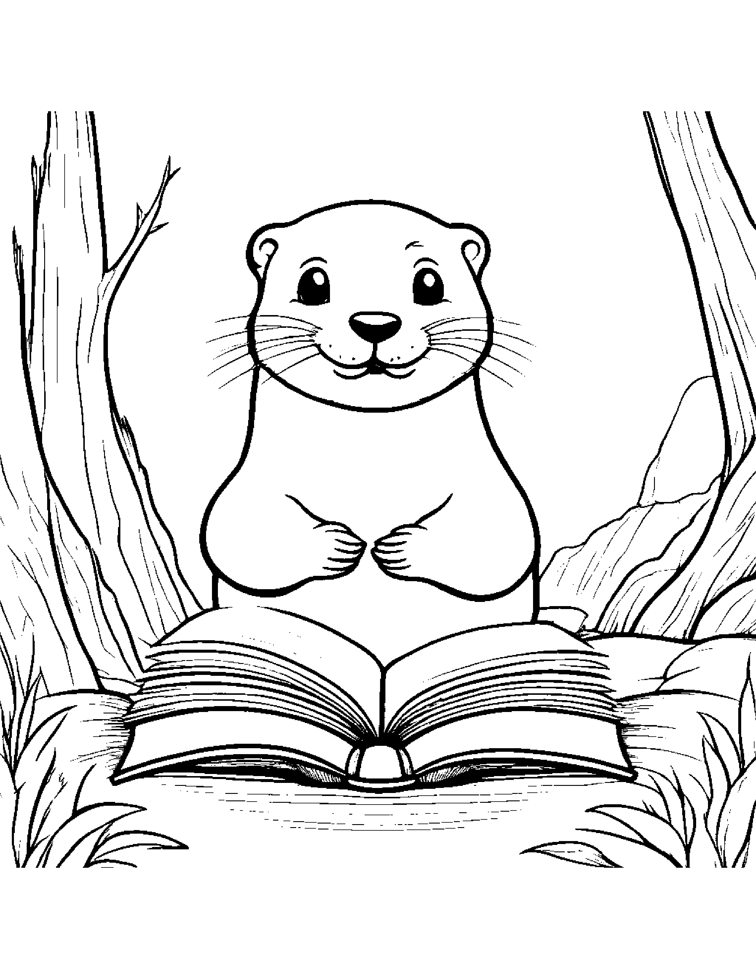 Happy Otter Reading A Book Coloring Page (Free Printable PDF)