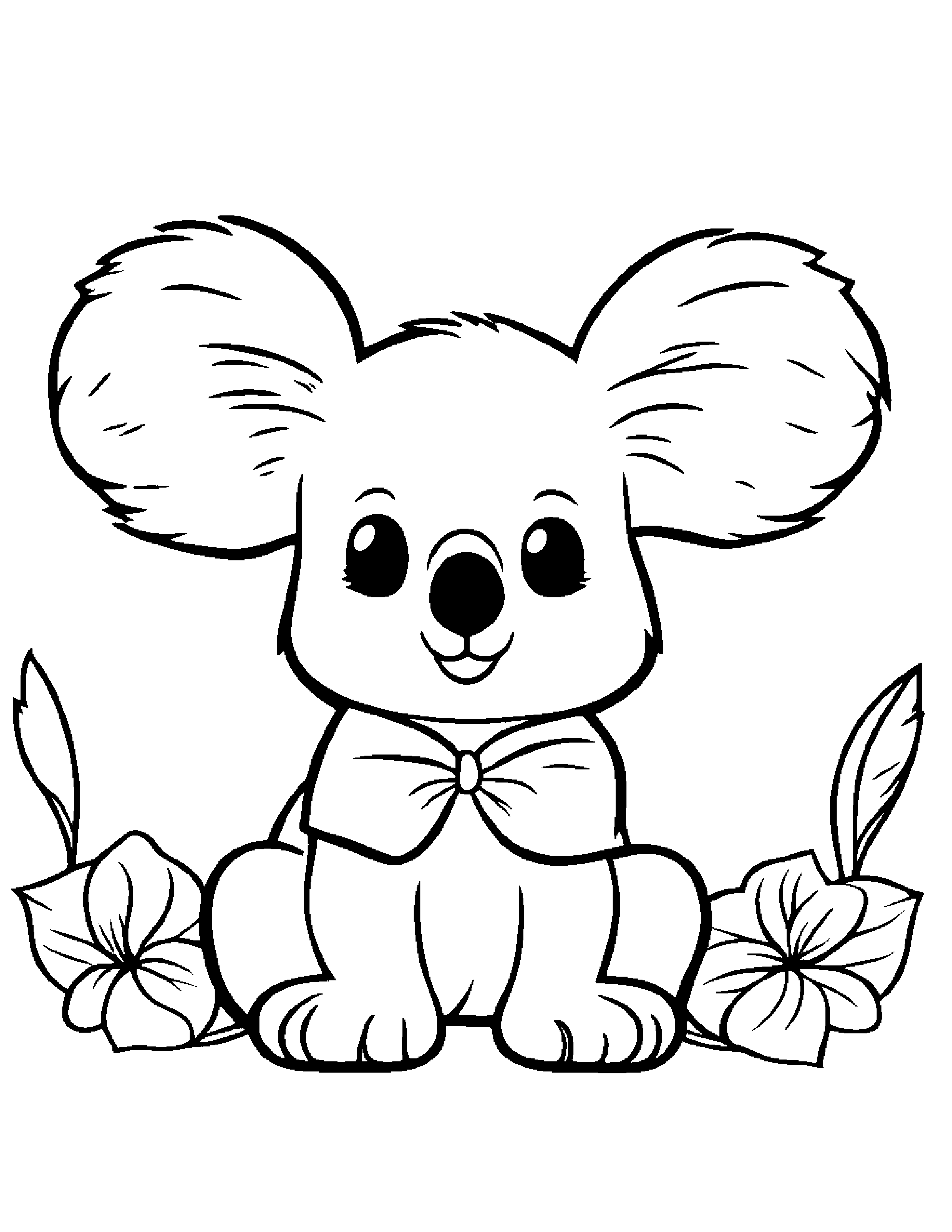 Kawaii Koala With A Bow #2 Coloring Page (Free Printable PDF)