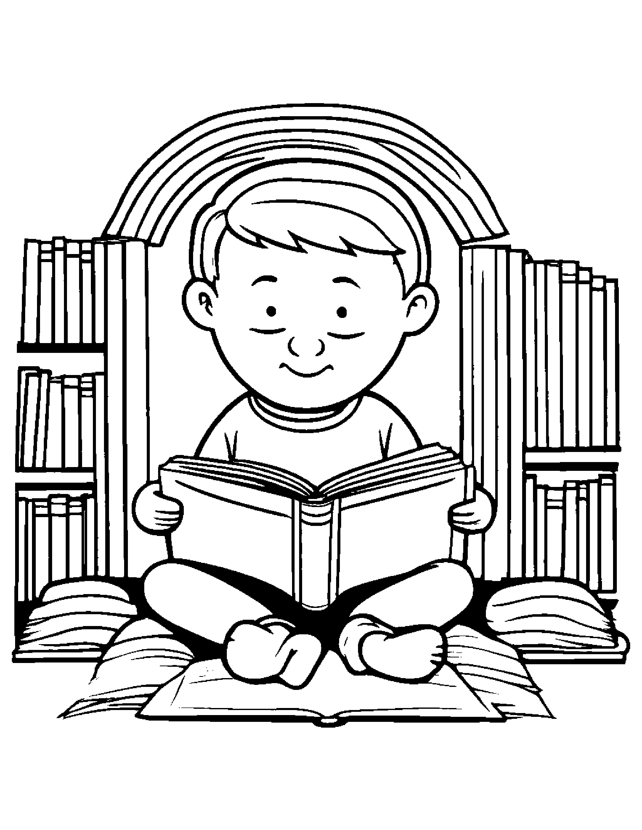 Rainbow Reading A Book #2 Coloring Page (Free Printable PDF)