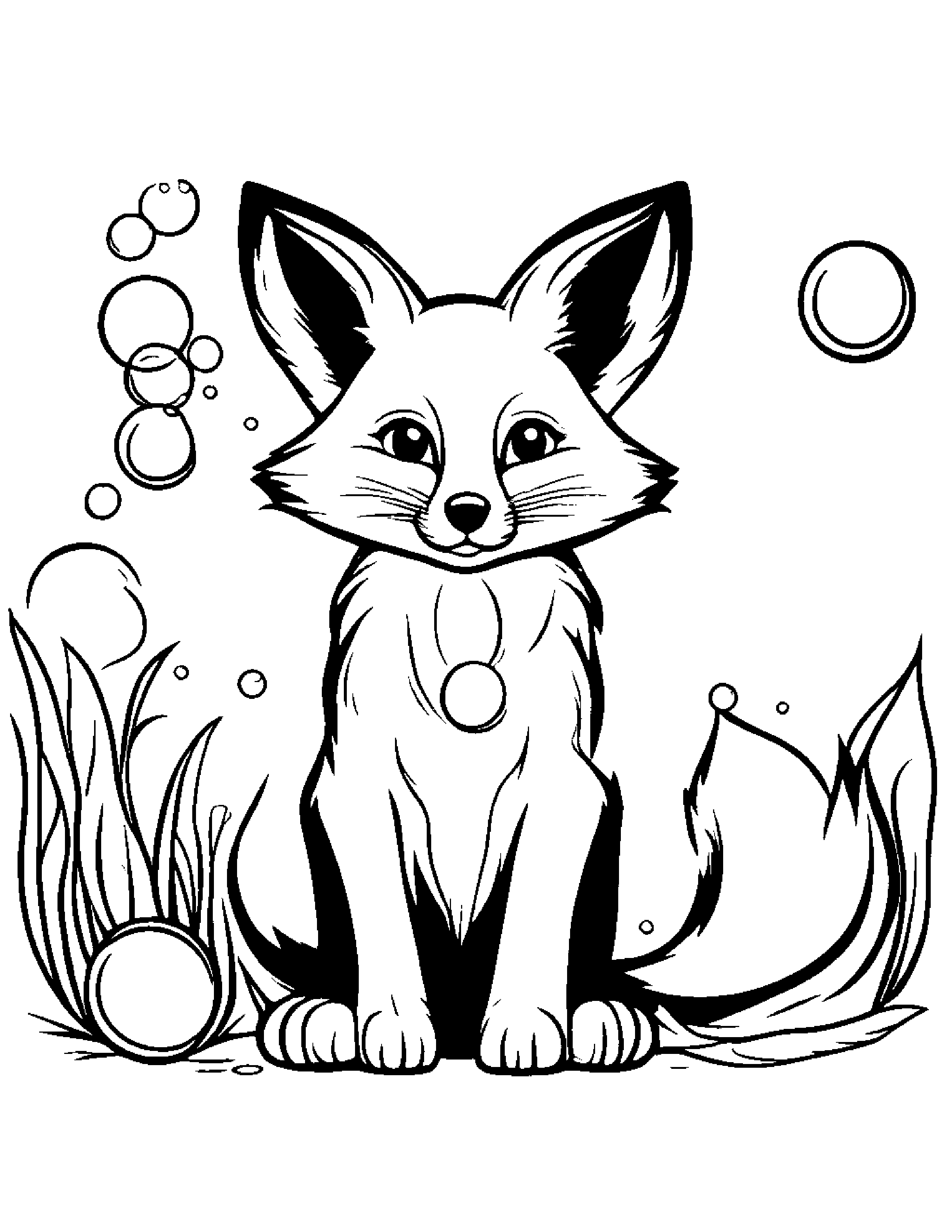 Fox Blowing Bubbles #2 Coloring Page (Free Printable PDF)
