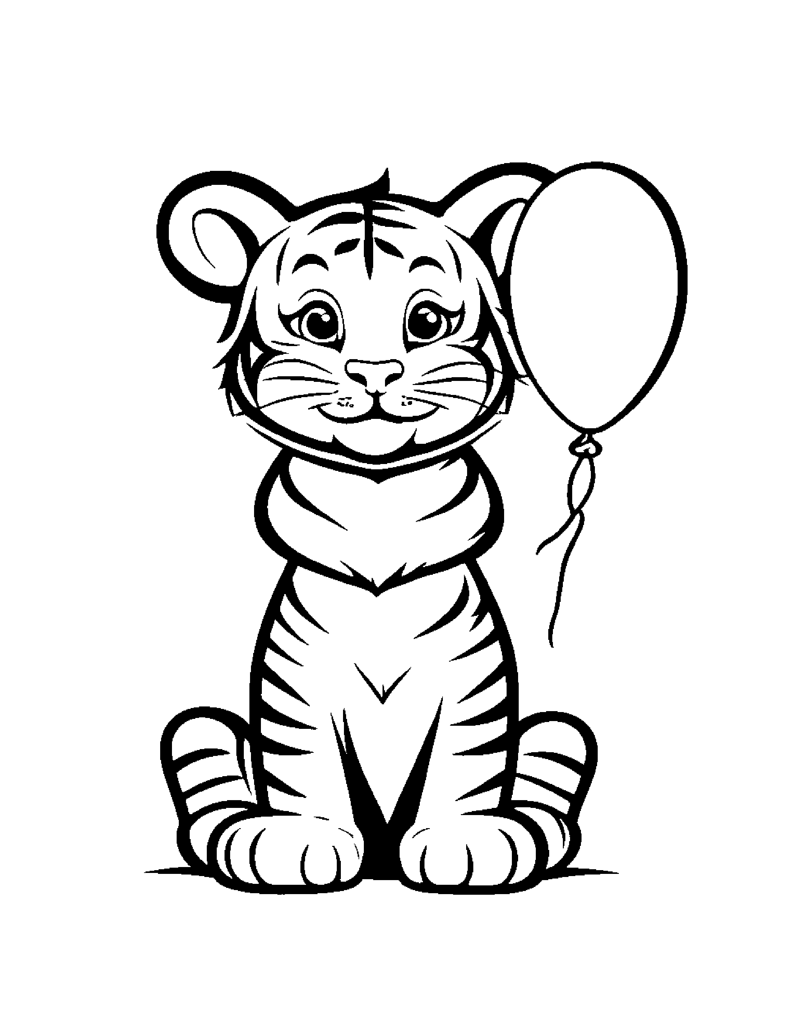 Happy Tiger Cub With Balloon #2 Coloring Page (Free Printable PDF)