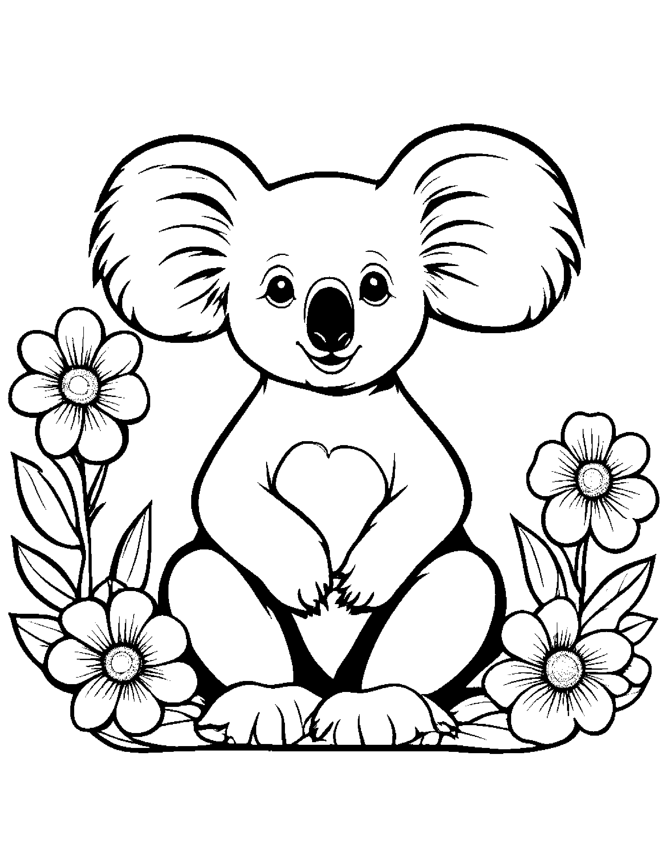 Koala With A Flower #2 Coloring Page (Free Printable PDF)