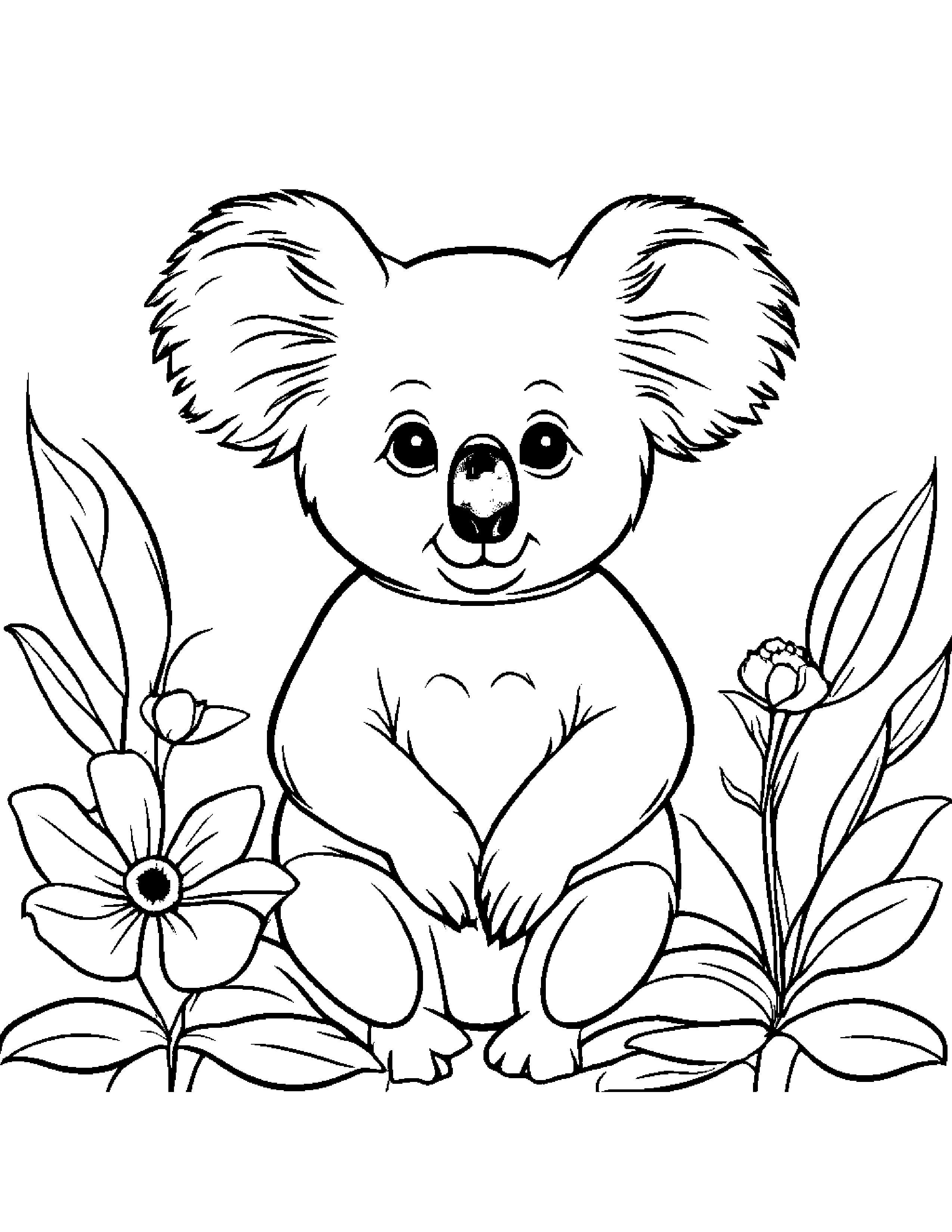 Koala With A Flower Coloring Page (Free Printable PDF)