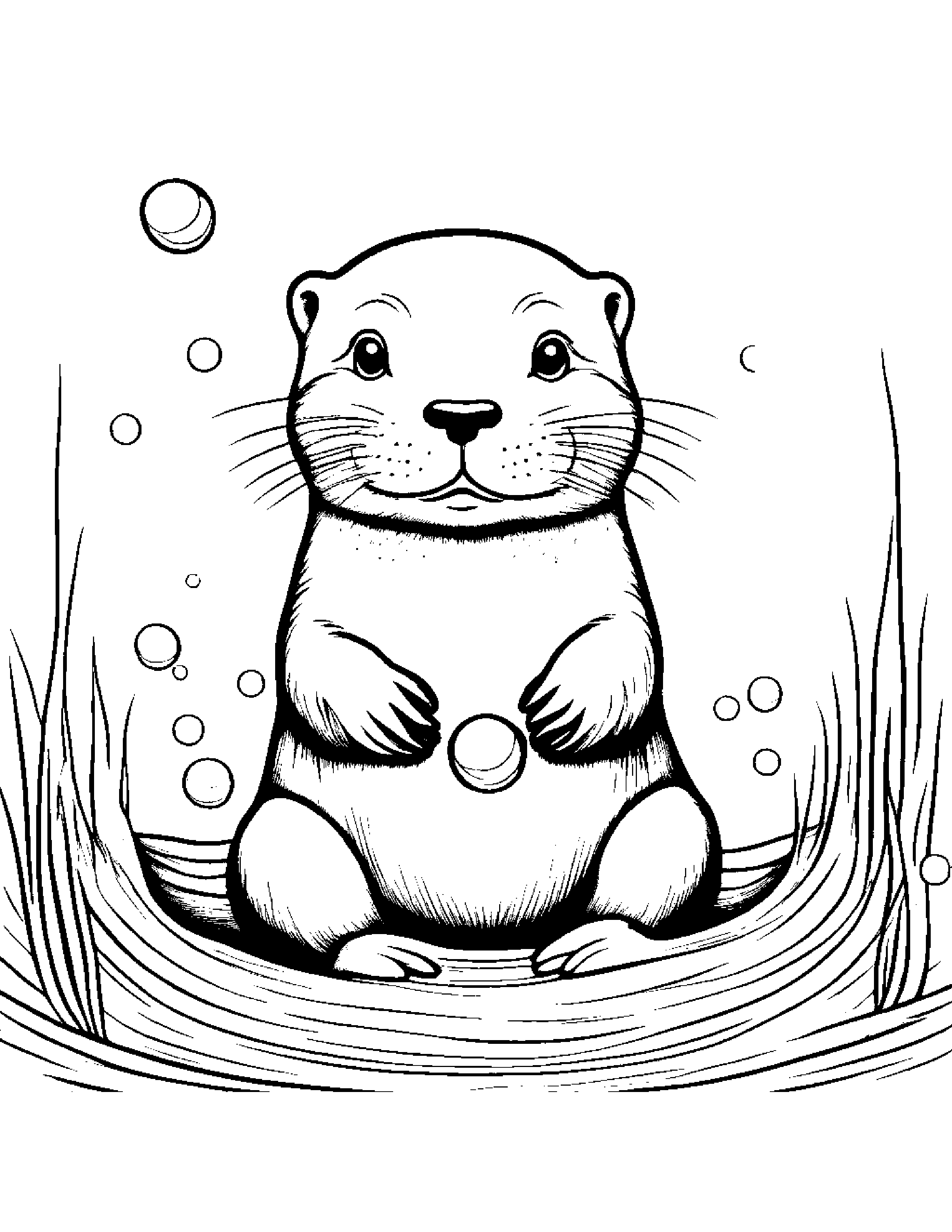 Little Otter Blowing Bubbles #2 Coloring Page (Free Printable PDF)