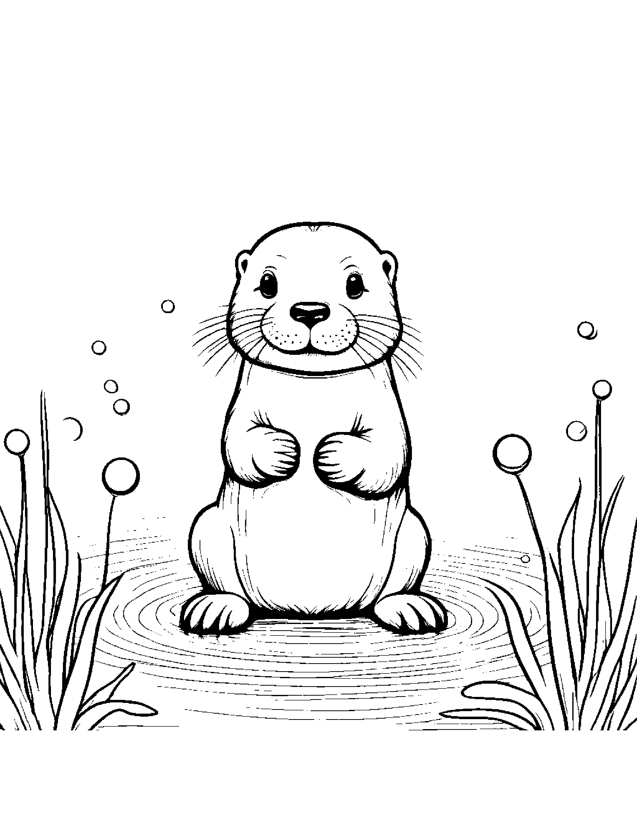 Little Otter Blowing Bubbles Coloring Page (Free Printable PDF)