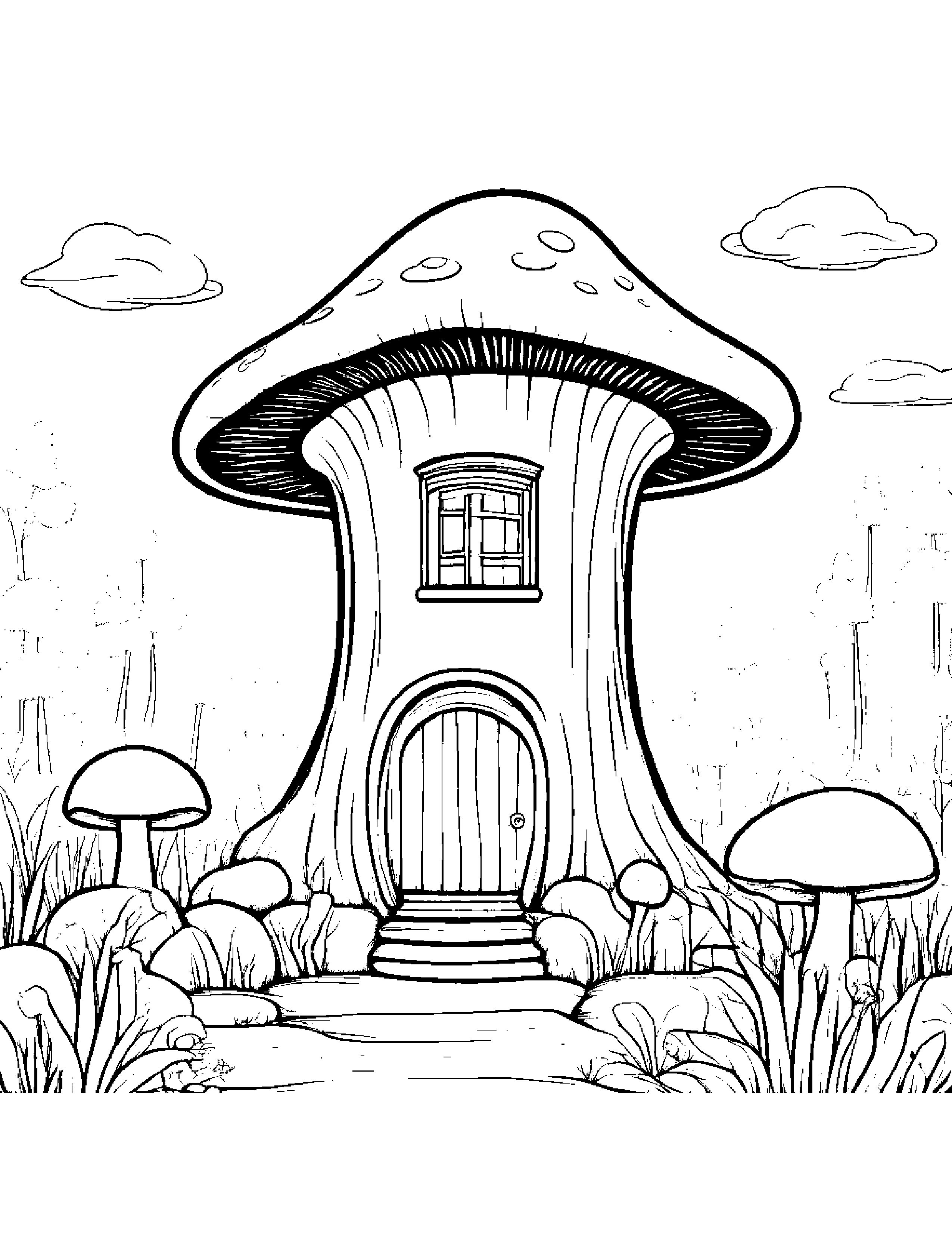 Sleepy Mushroom House Coloring Page (Free Printable PDF)