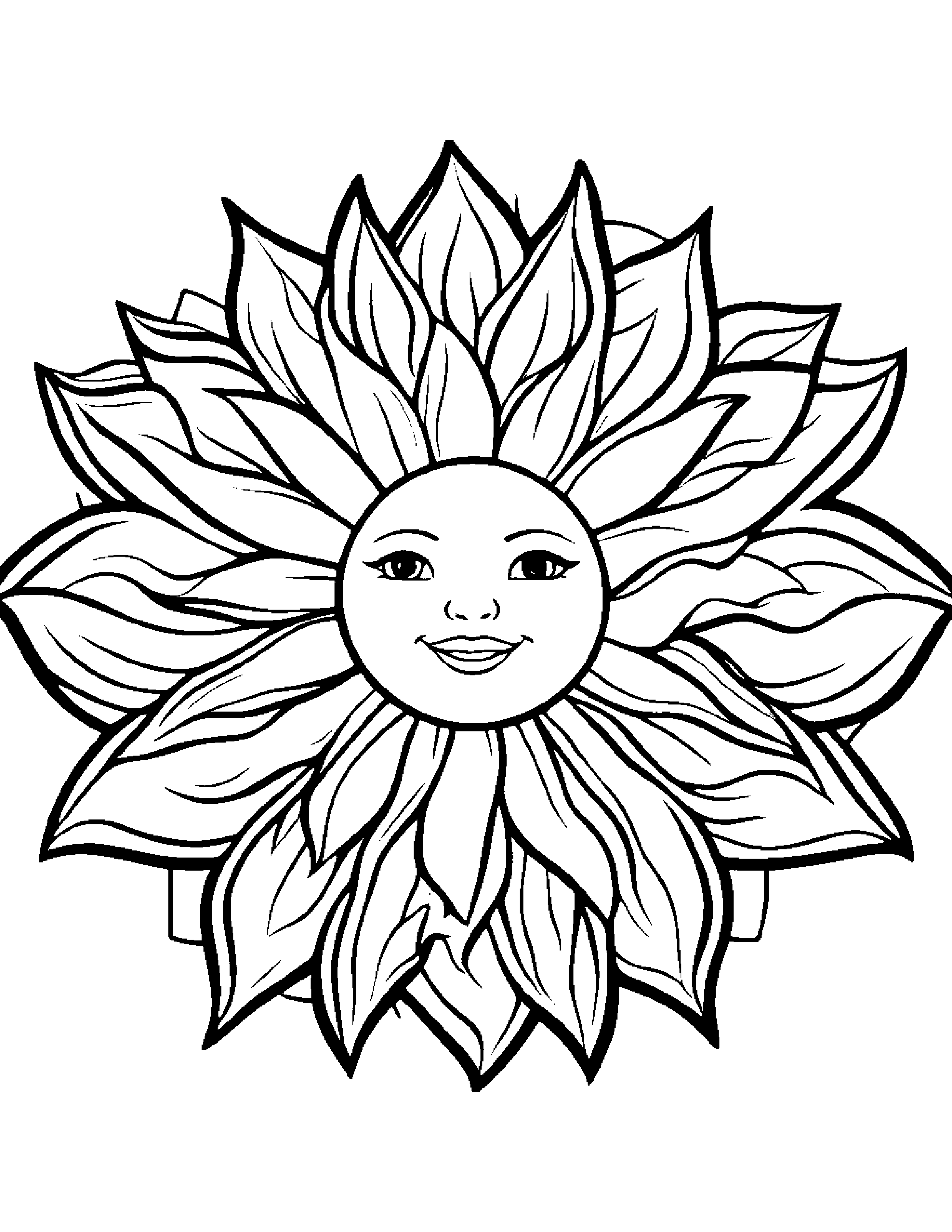 Sun With Scarf #2 Coloring Page (Free Printable PDF)