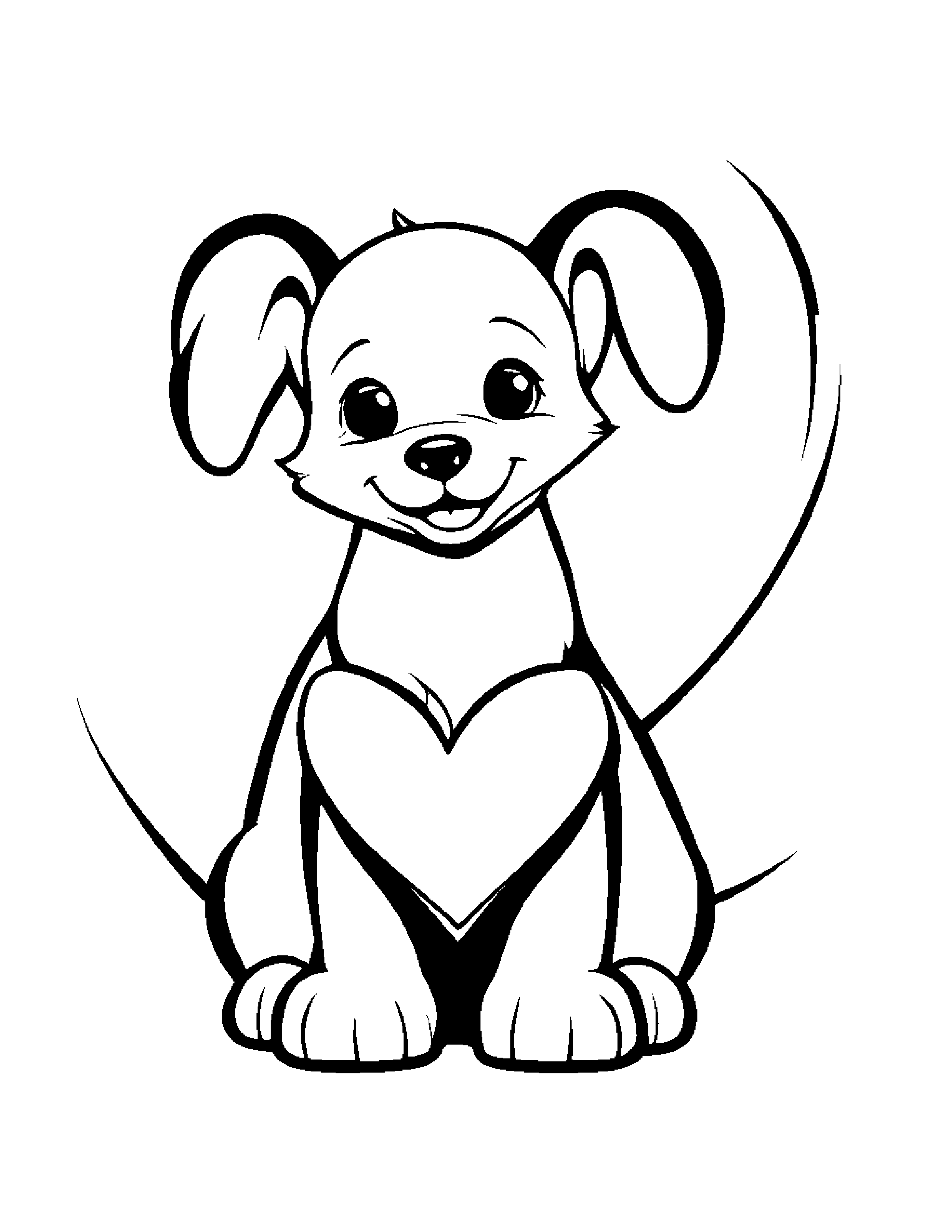 Puppy Hugging A Heart #2 Coloring Page (Free Printable PDF)